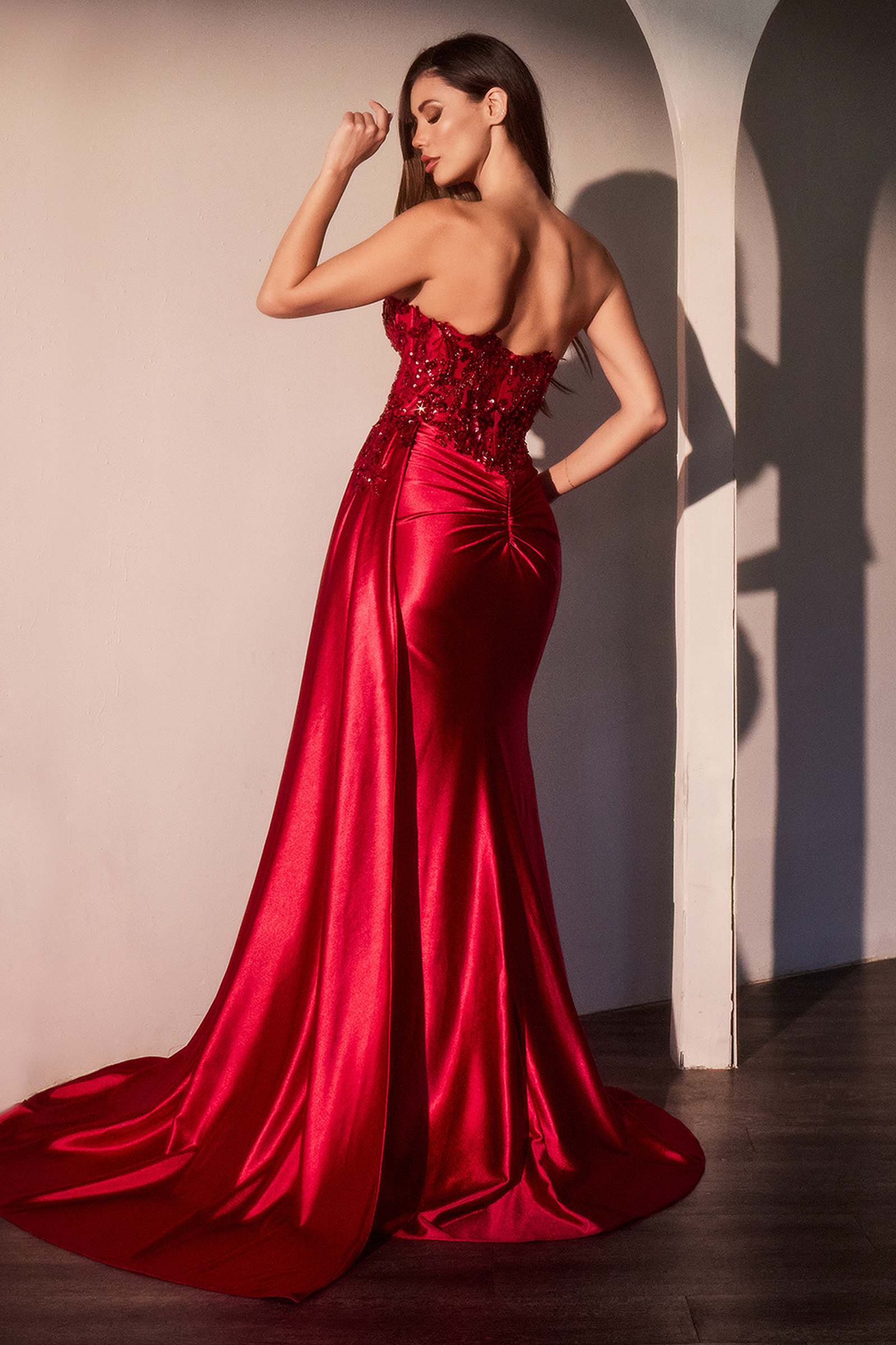 Ladivine CDS530 Strapless Sweetheart Fitted Satin Prom Dress by DiscountDressShop