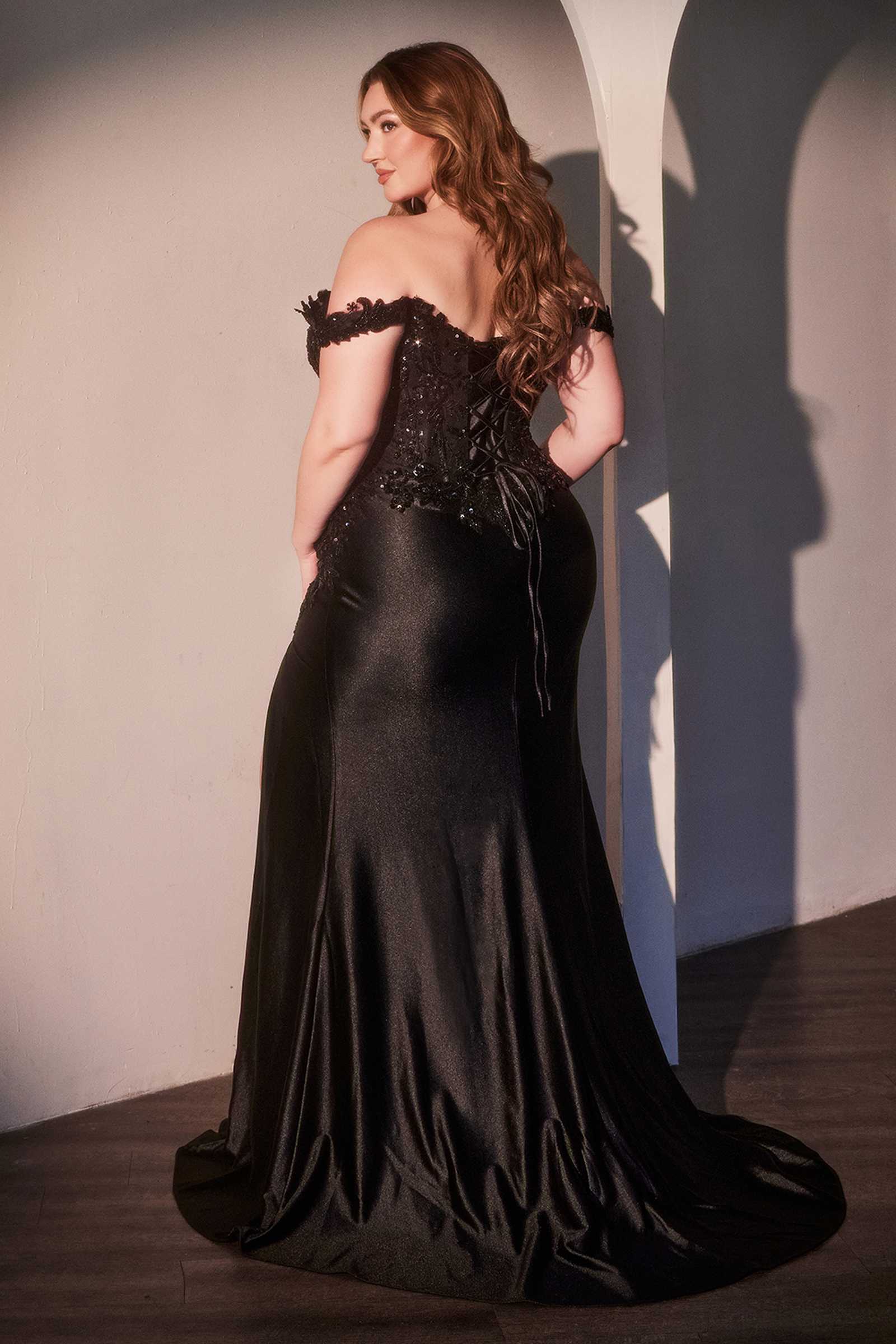 Ladivine CDS537C Off The Shoulder Lace & Satin Curve Dress by DiscountDressShop