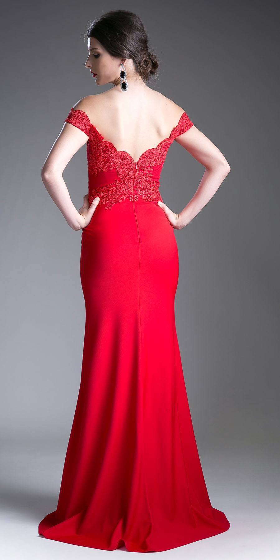 Cinderella Divine CF158 Off Shoulder Floor Length Evening Gown Applique Bodice by DiscountDressShop