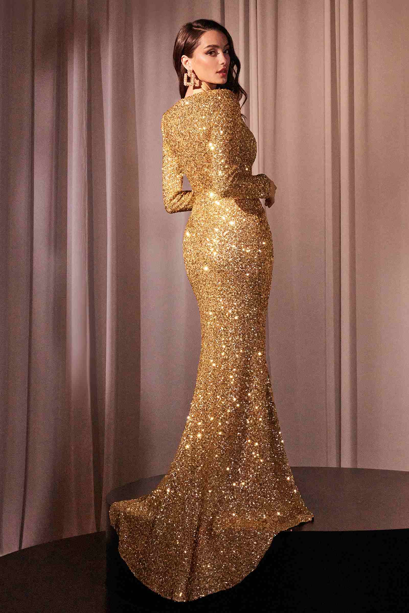 Ladivine CH054 Long Sleeve Sequin Fitted Dress by DiscountDressShop