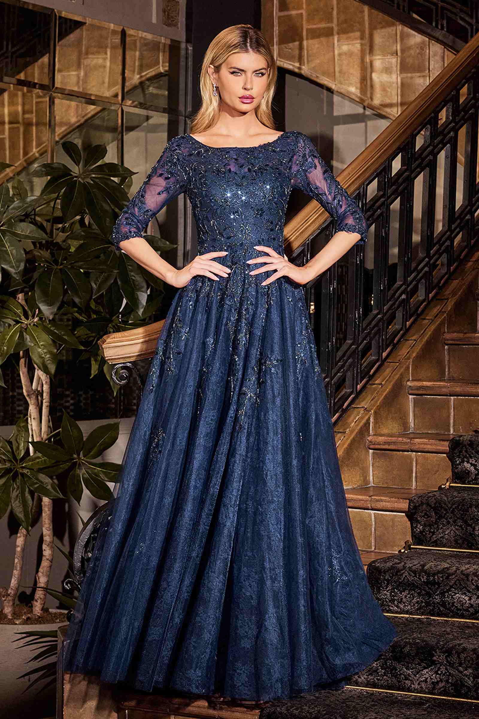 Ladivine CK2401 A-Line Lace & Tulle Modest Mother of the Bride Gown by DiscountDressShop