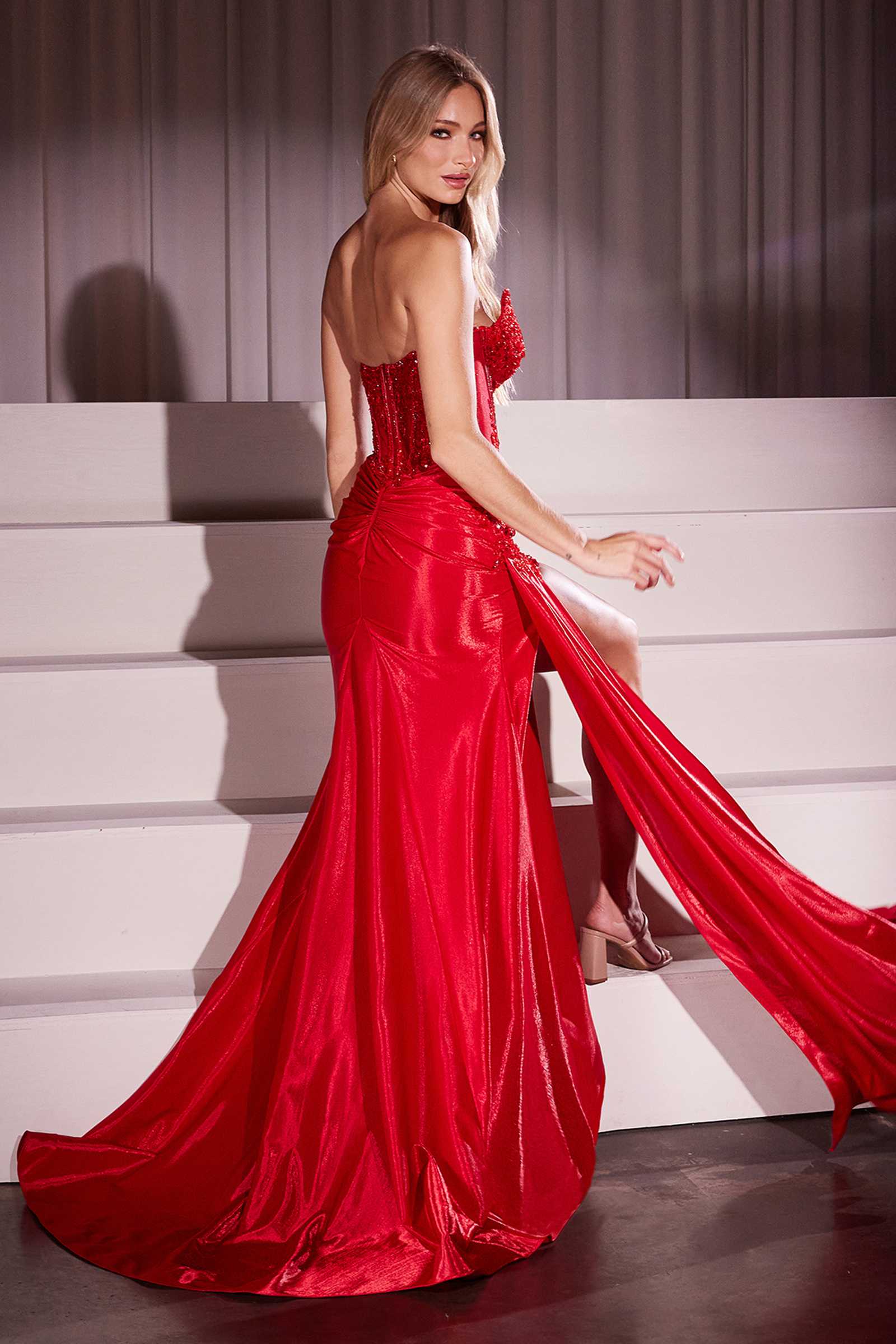 Ladivine CM369 Dress Strapless Stretch Taffeta Fitted Gown by DiscountDressShop