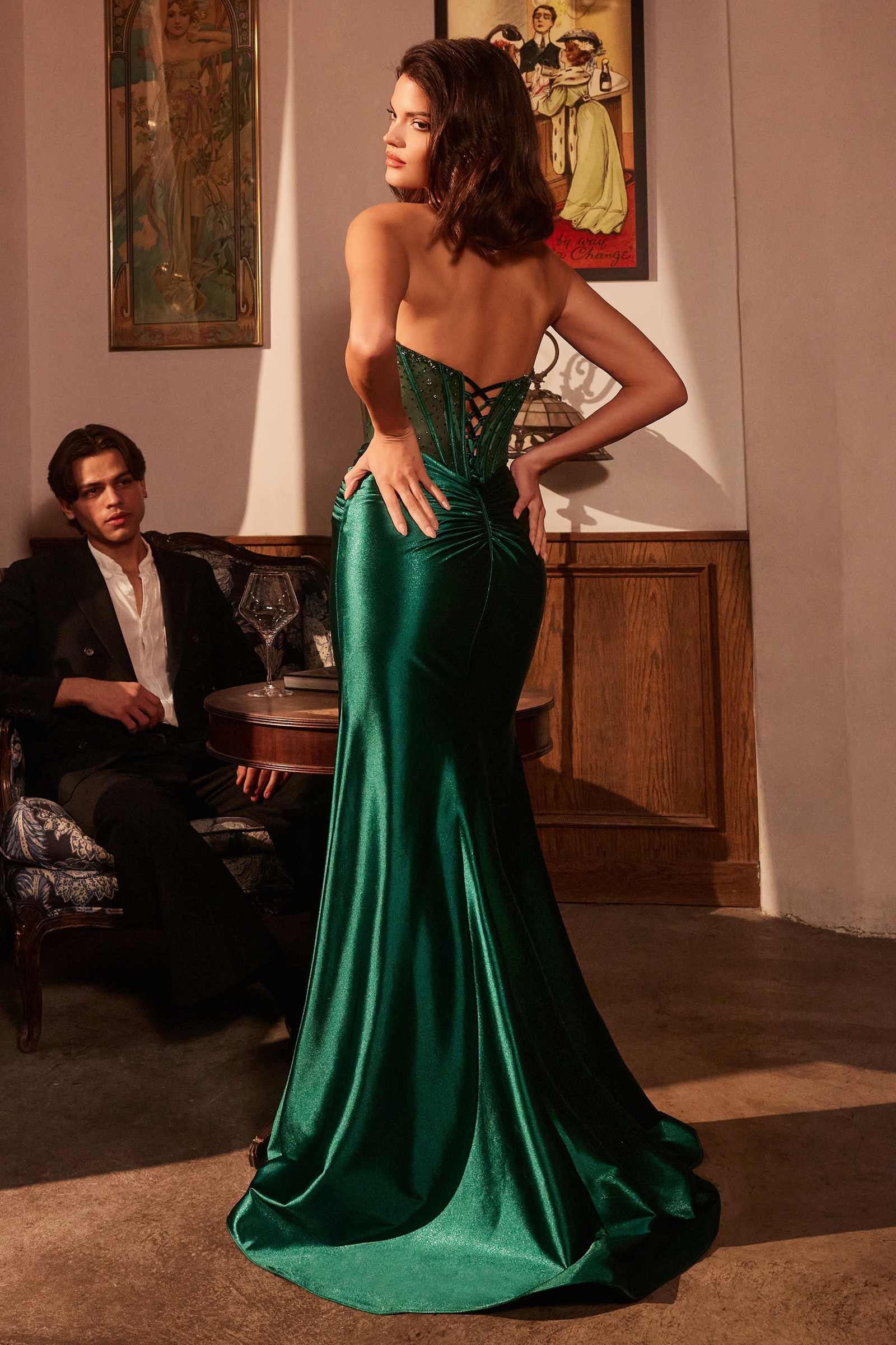 Ladivine CM378 Dress Strapless Satin Corset Prom Gown by DiscountDressShop