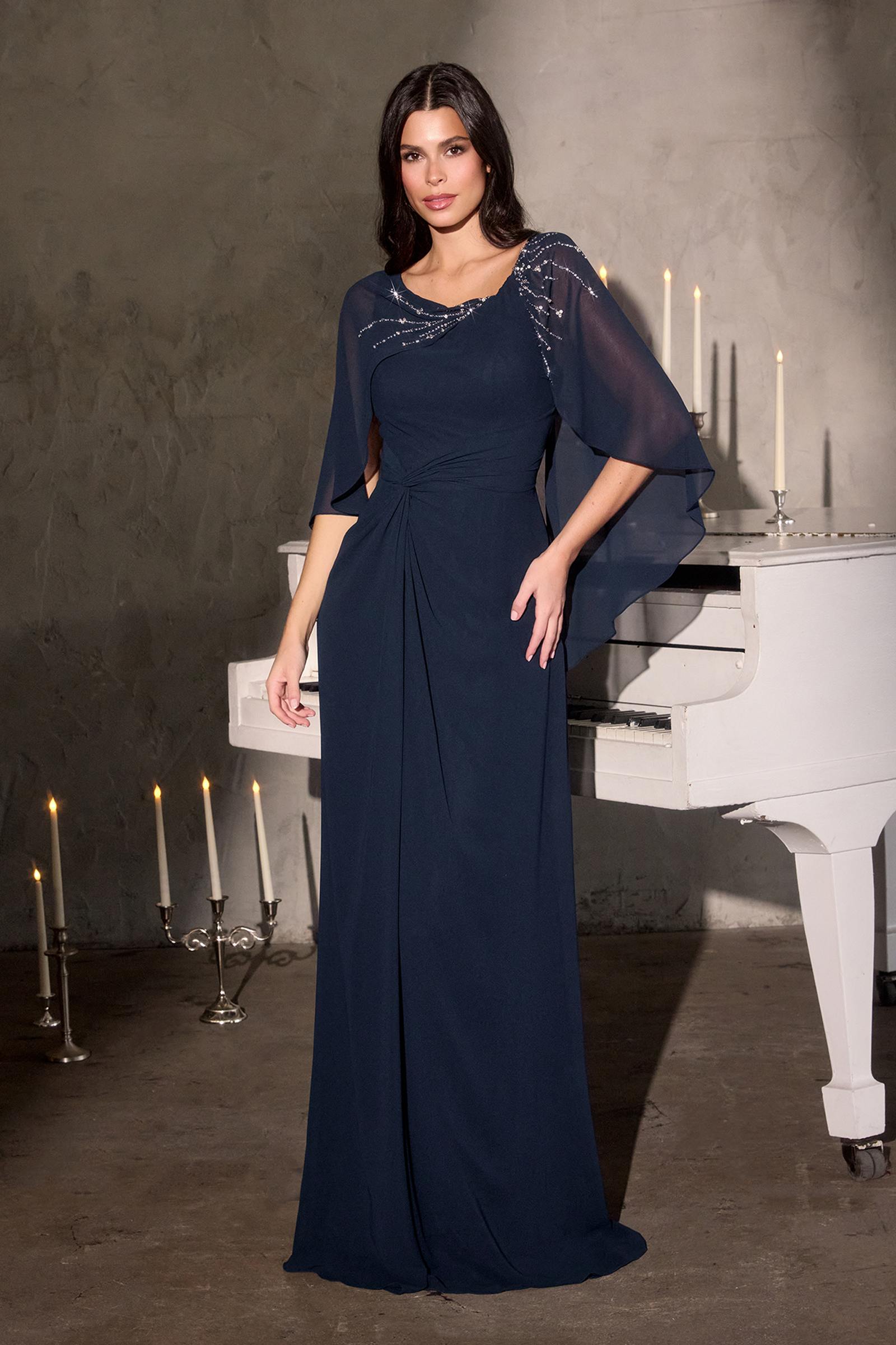 Ladivine CR884 Cape Sleeve Soft Flowing Chiffon MOB Dress by DiscountDressShop