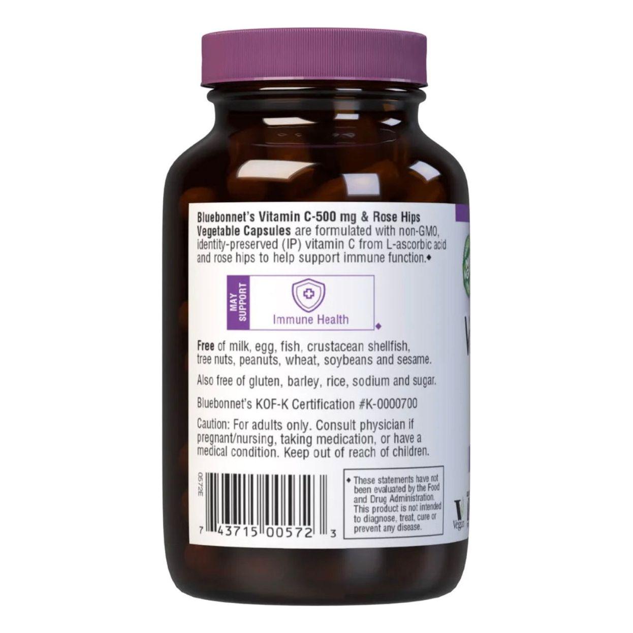 Bluebonnet Kosher Vitamin C-500 mg Plus Rose Hips 90 Vegetable Capsules by Pasteur Pharmacy