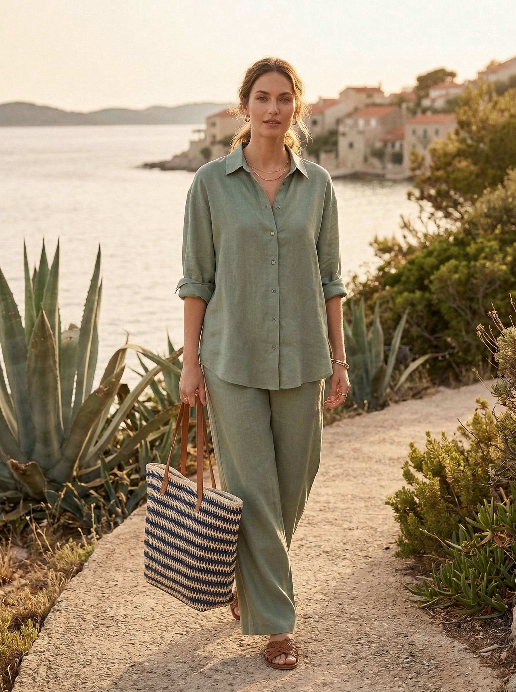 Artisanal Handwoven Stripes Large Tote for Summer Vacation by LINTICO