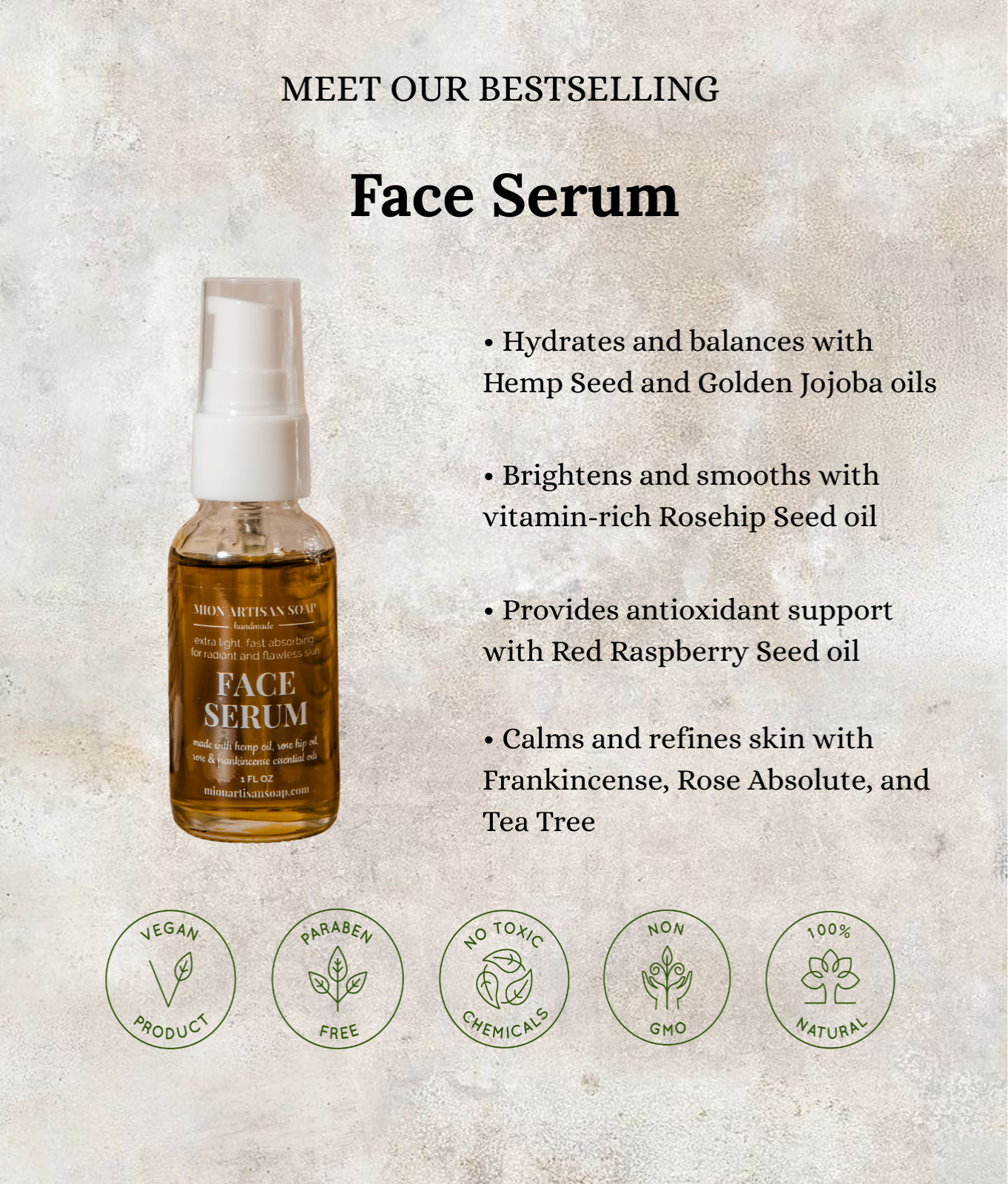 Face Serum | Promotes Collagen Production | Evens Out Skin Tone by MION Artisan Soap Co.
