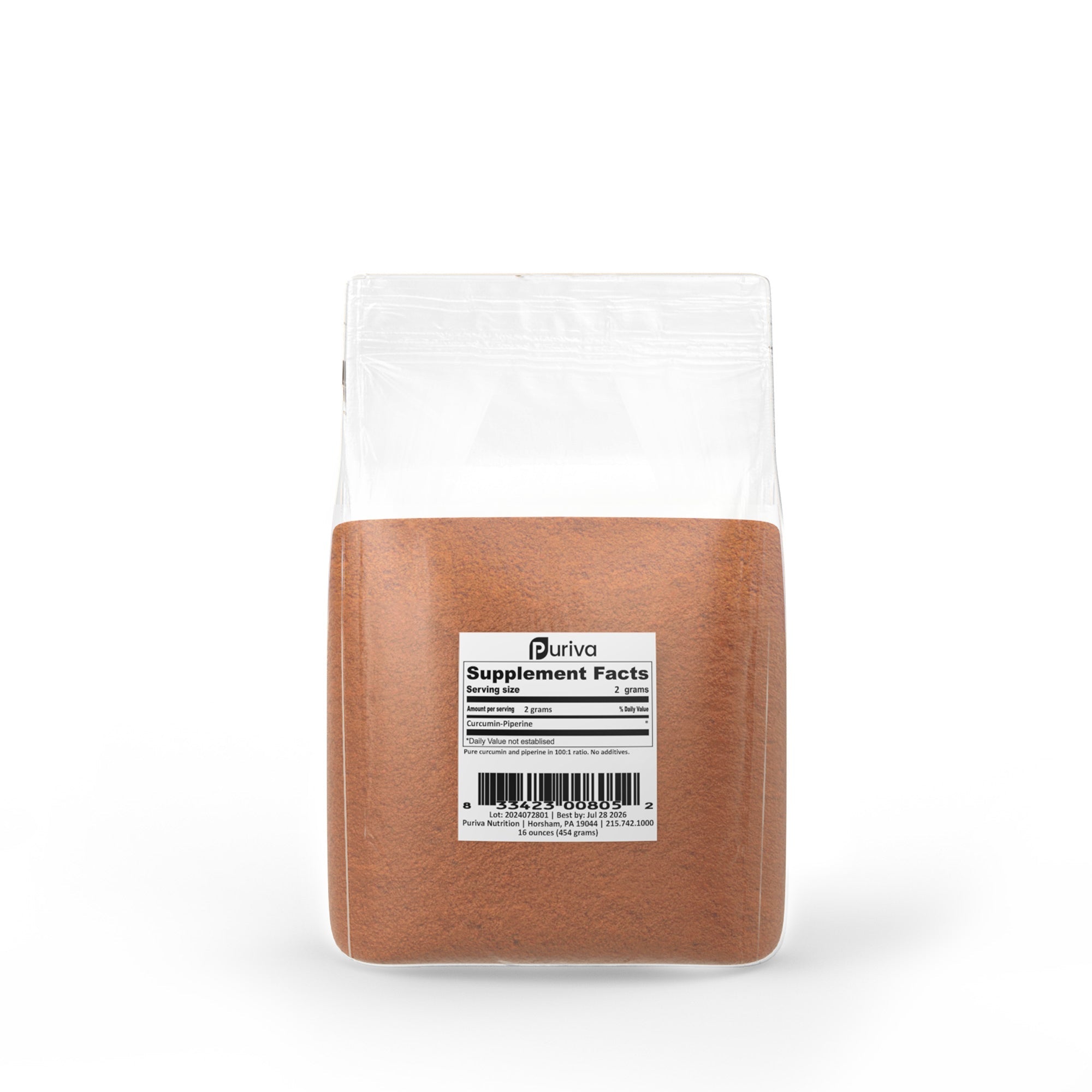 Curcumin with Piperine powder (100:1 ratio), 1 pound, Puriva Nutrition by Puriva Nutrition