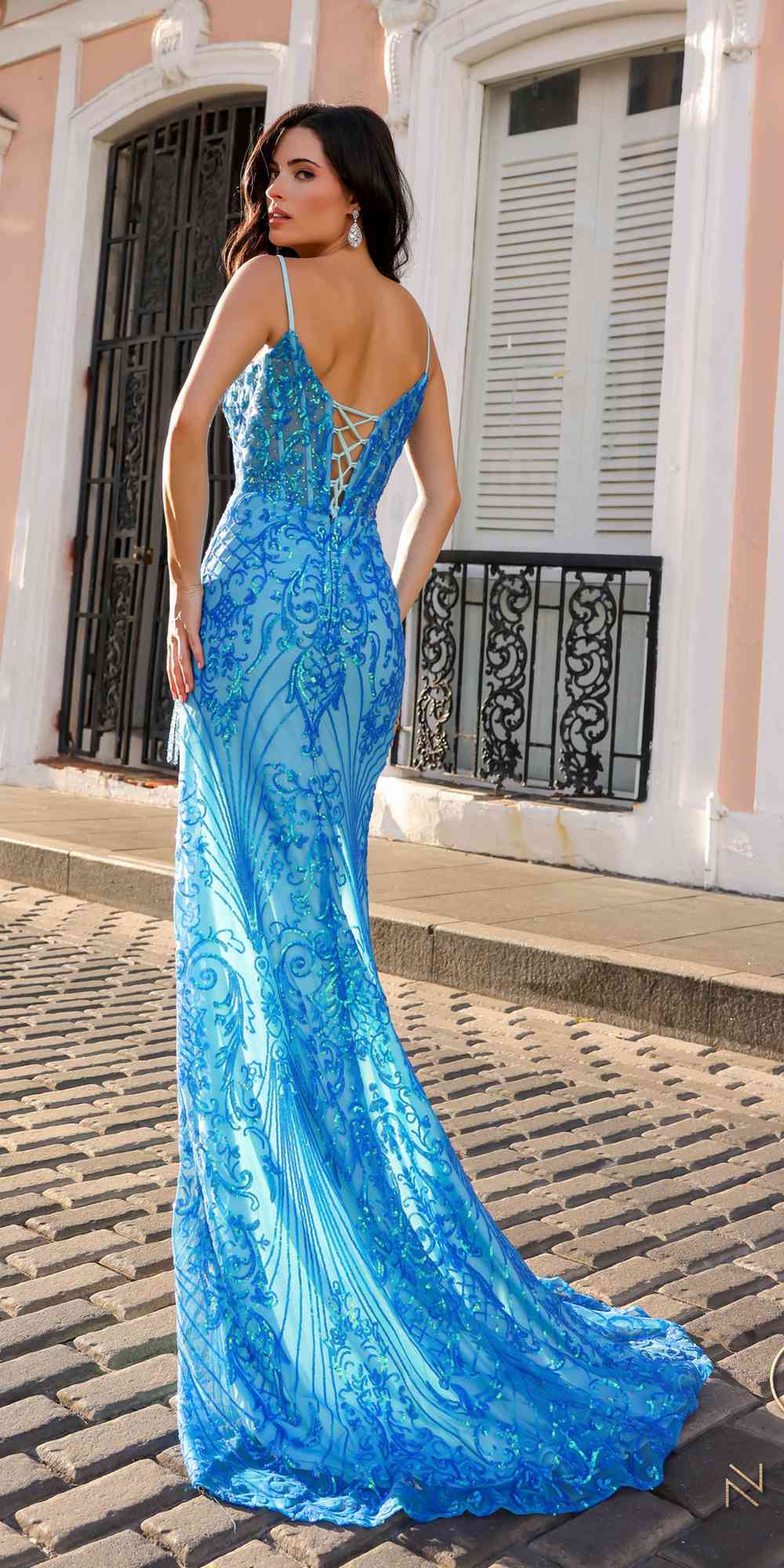 Nox Anabel D1465 Long Fitted Scoop Neck Sequin Gown by DiscountDressShop