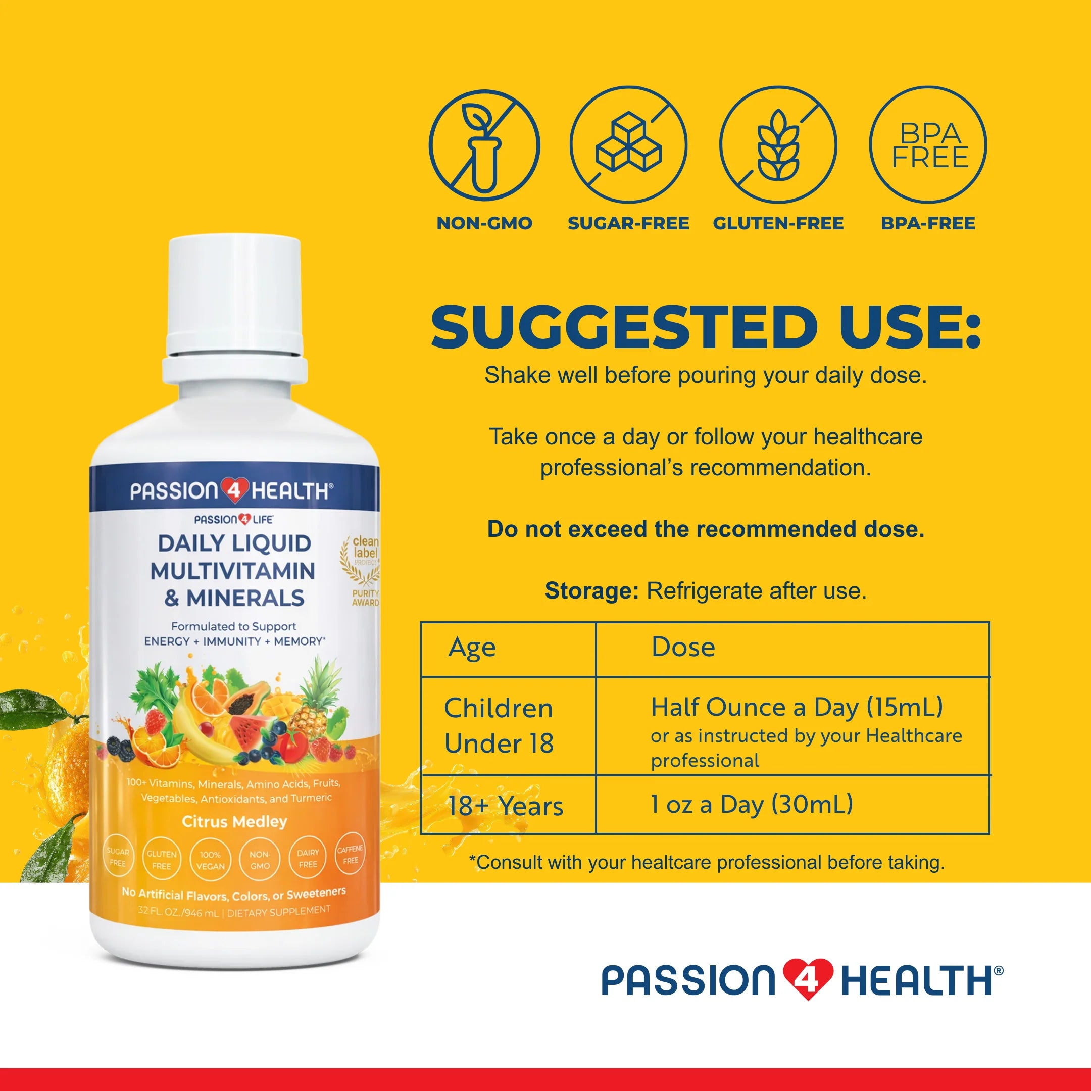 Daily Liquid Multivitamin + Minerals by Passion 4 Health