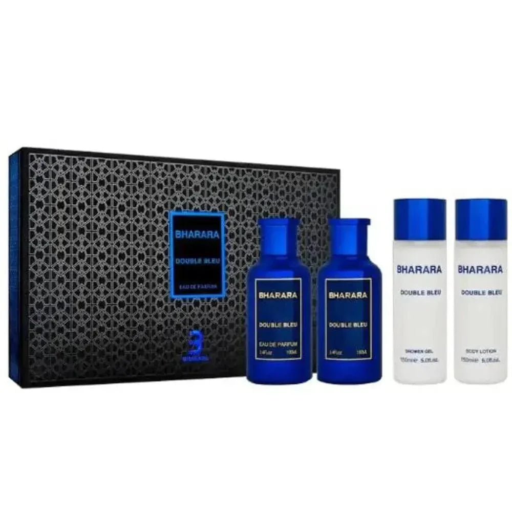 Double Bleu By Bharara Set 4 Pcs For Men EDP 3.4 oz After + Shave + Lotion + Gel by perfumesandrea