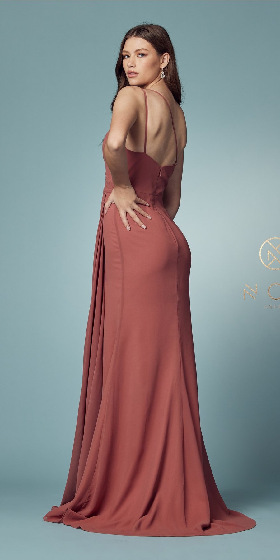 Nox Anabel E1005 Long One Shoulder Chiffon Evening Gown by DiscountDressShop