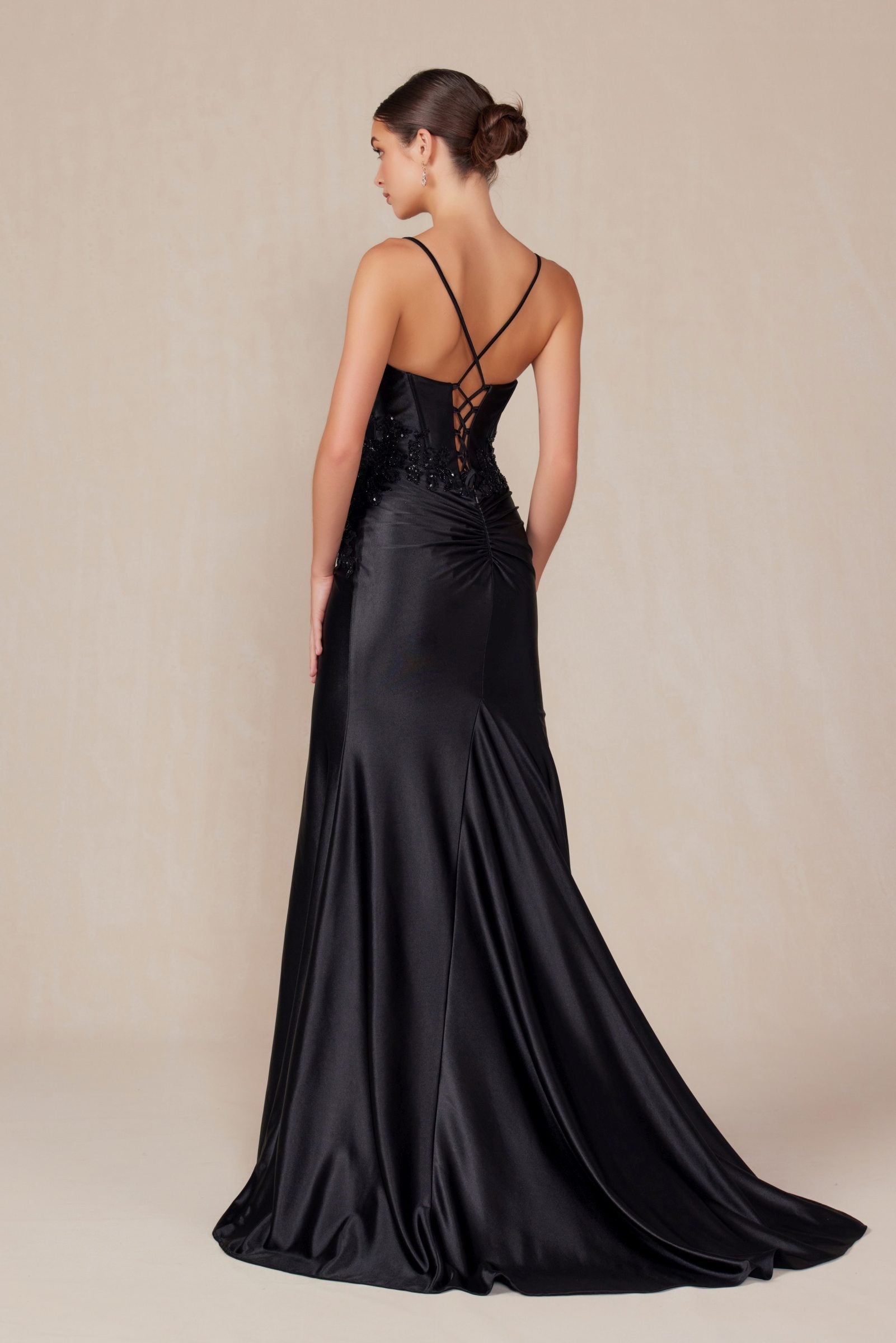 Nox Anabel E1488 Luxurious Shiny Satin Material A Sweetheart Neckline & Slit by DiscountDressShop