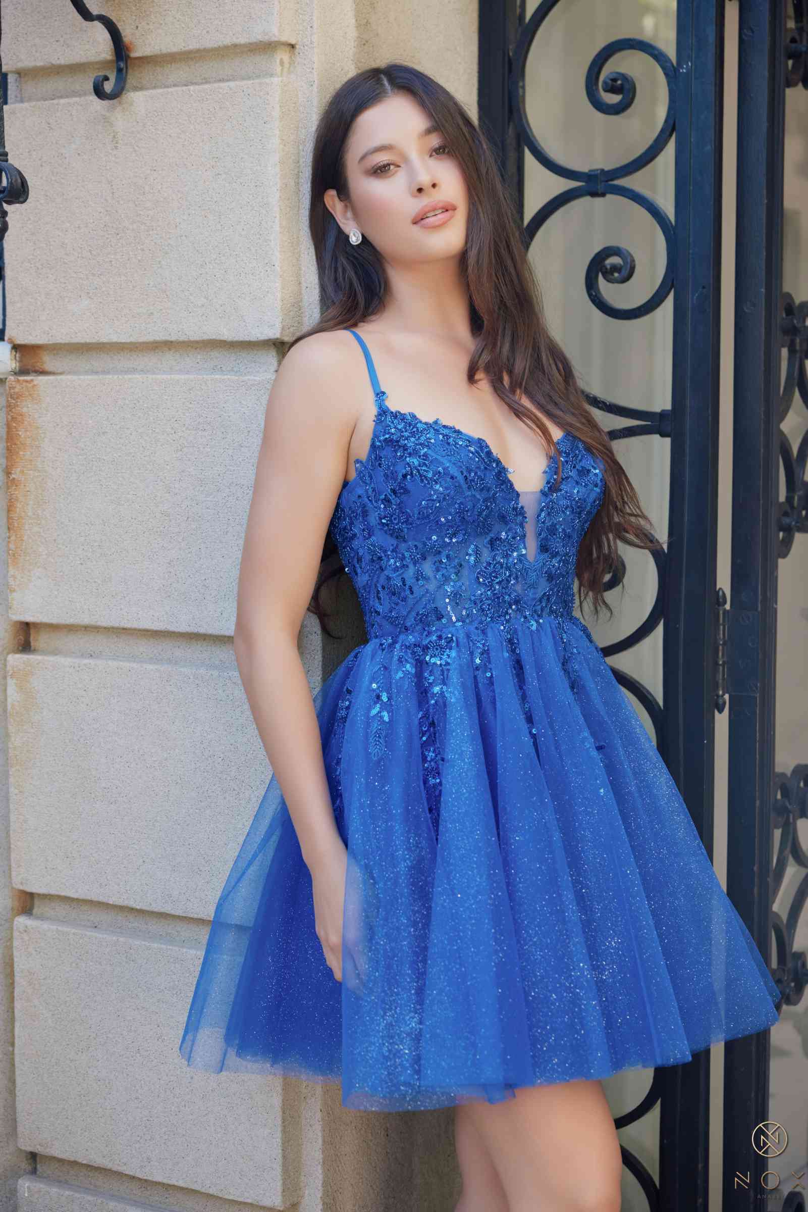 Nox Anabel E902 Short A-Line Applique Sleeveless Homecoming Dress by DiscountDressShop
