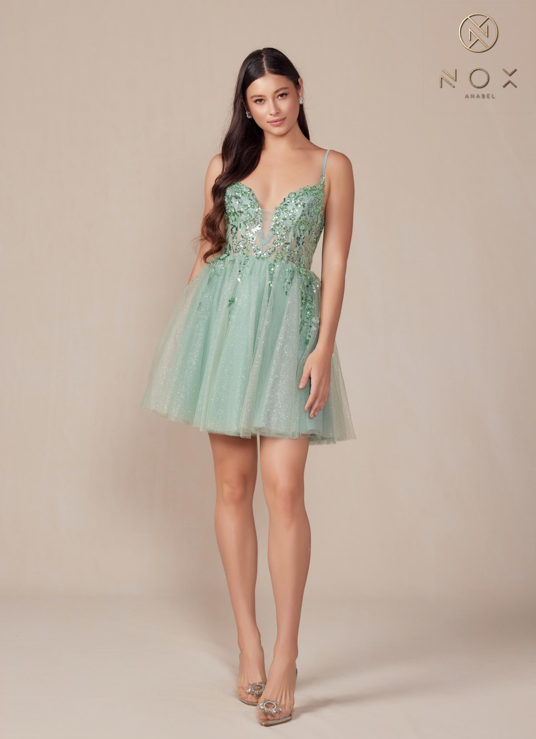 Nox Anabel E902 Short A-Line Applique Sleeveless Homecoming Dress by DiscountDressShop