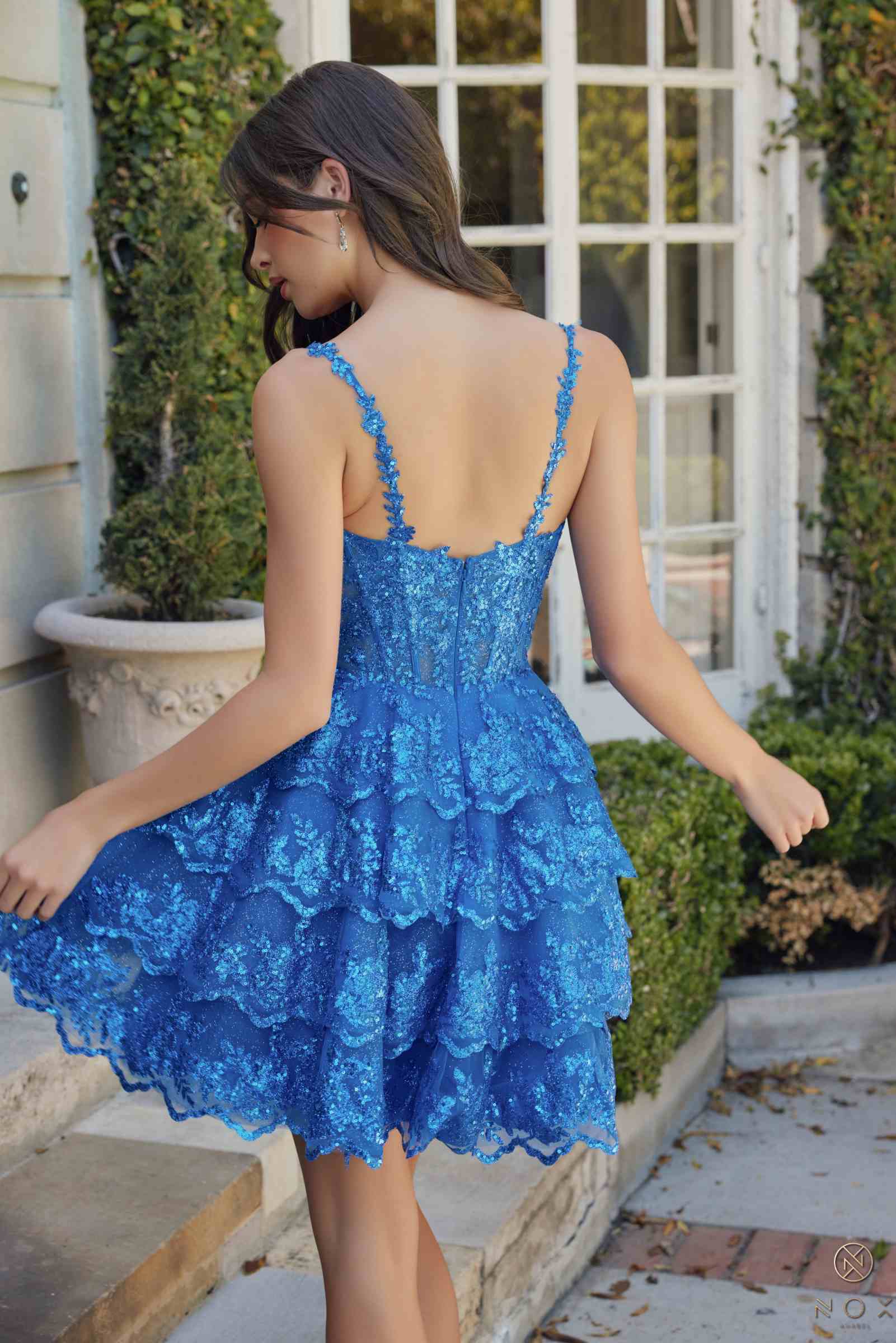 CLEARANCE - Nox Anabel E914 Short Applique Tiered A-Line Rose Gold Dress (Size 6, 12) by DiscountDressShop