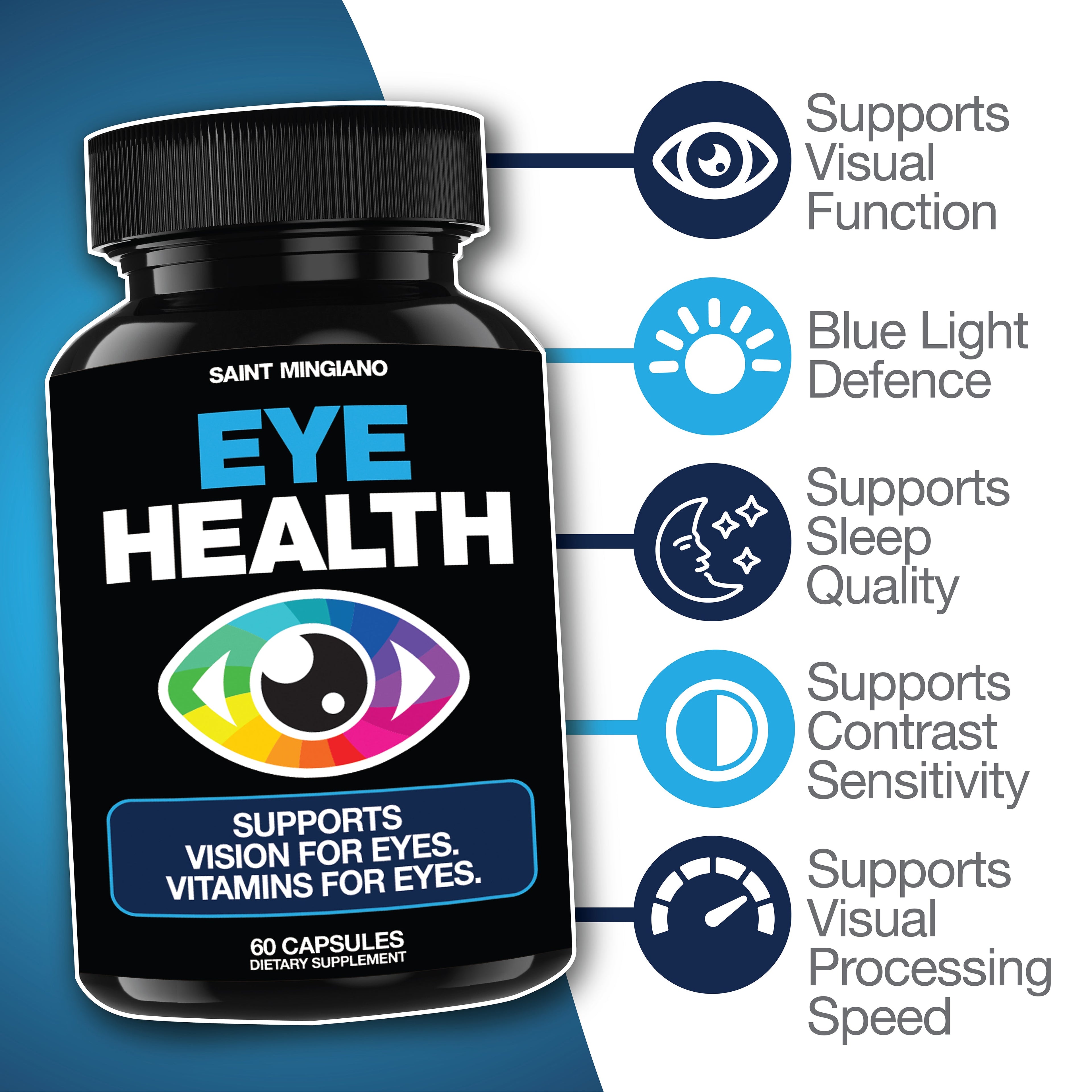 Eye Health & Vision Vitamins Supplement 60 Capsules by Saint Mingiano - Supplements & Wellness Dedicated to Holistic Health