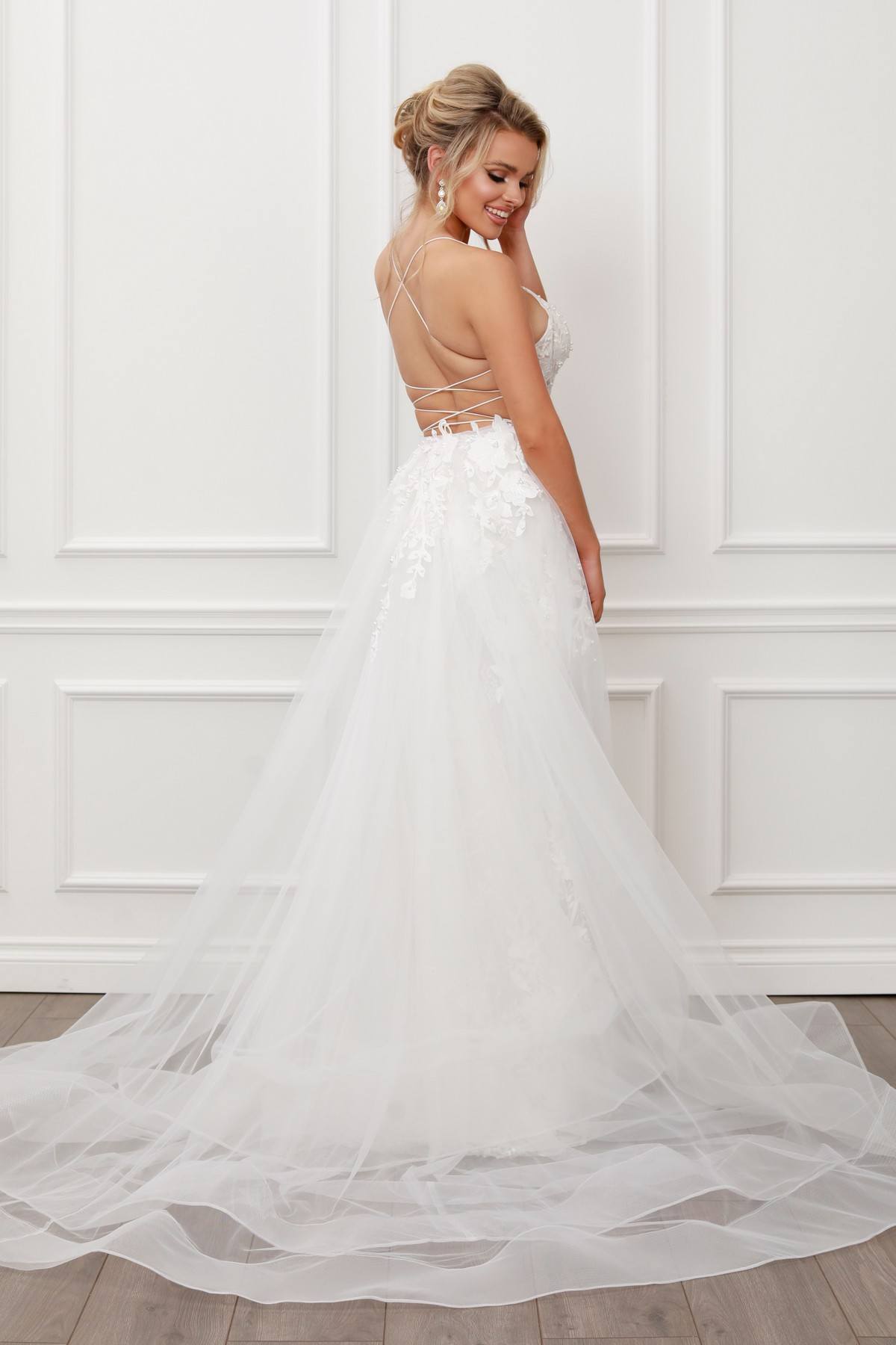 Nox Anabel F485 Lace and Beads Mermaid Gown Chiffon Overskirt by DiscountDressShop