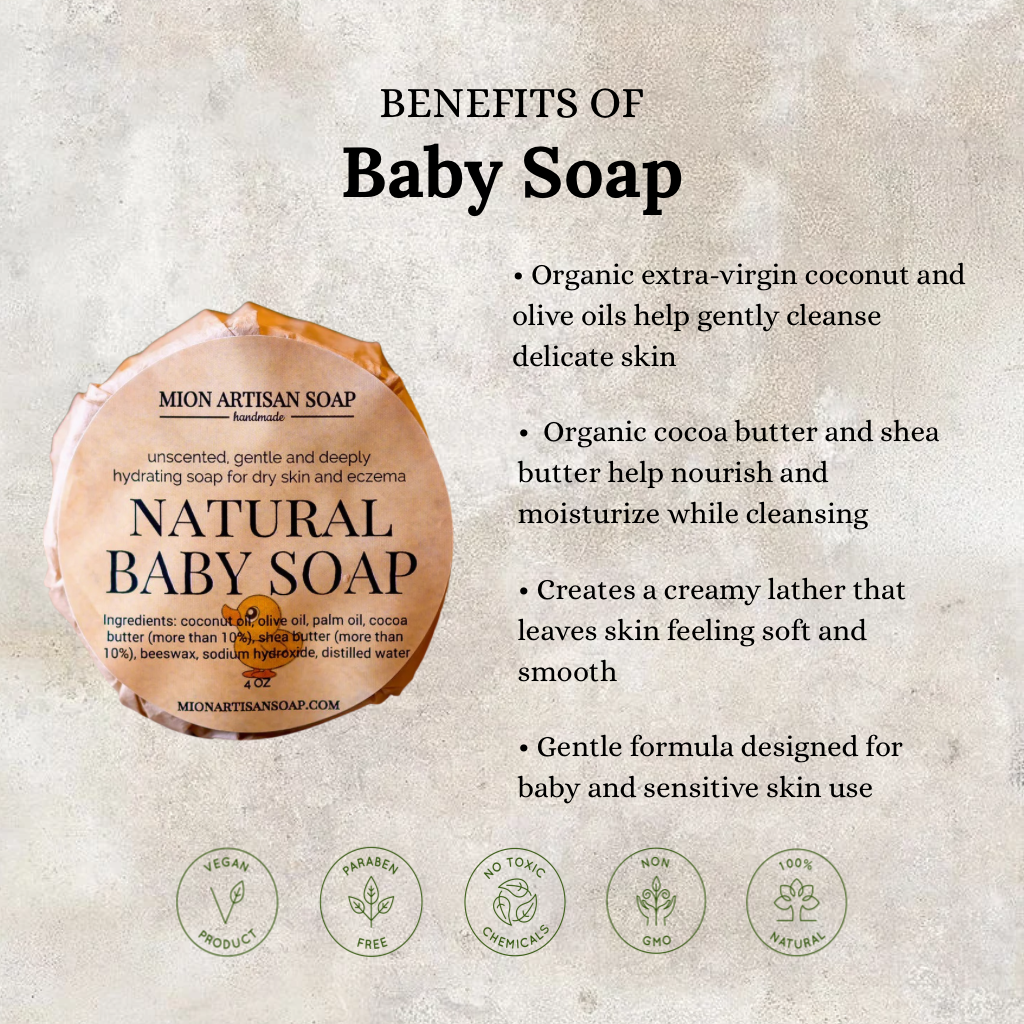 Natural Baby Soap | Unscented | Cocoa Butter & Shea Butter Soap by MION Artisan Soap Co.