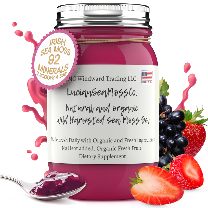 Fresh Organic Strawberry Acai Infused Sea Moss Gel by Seamoss Global