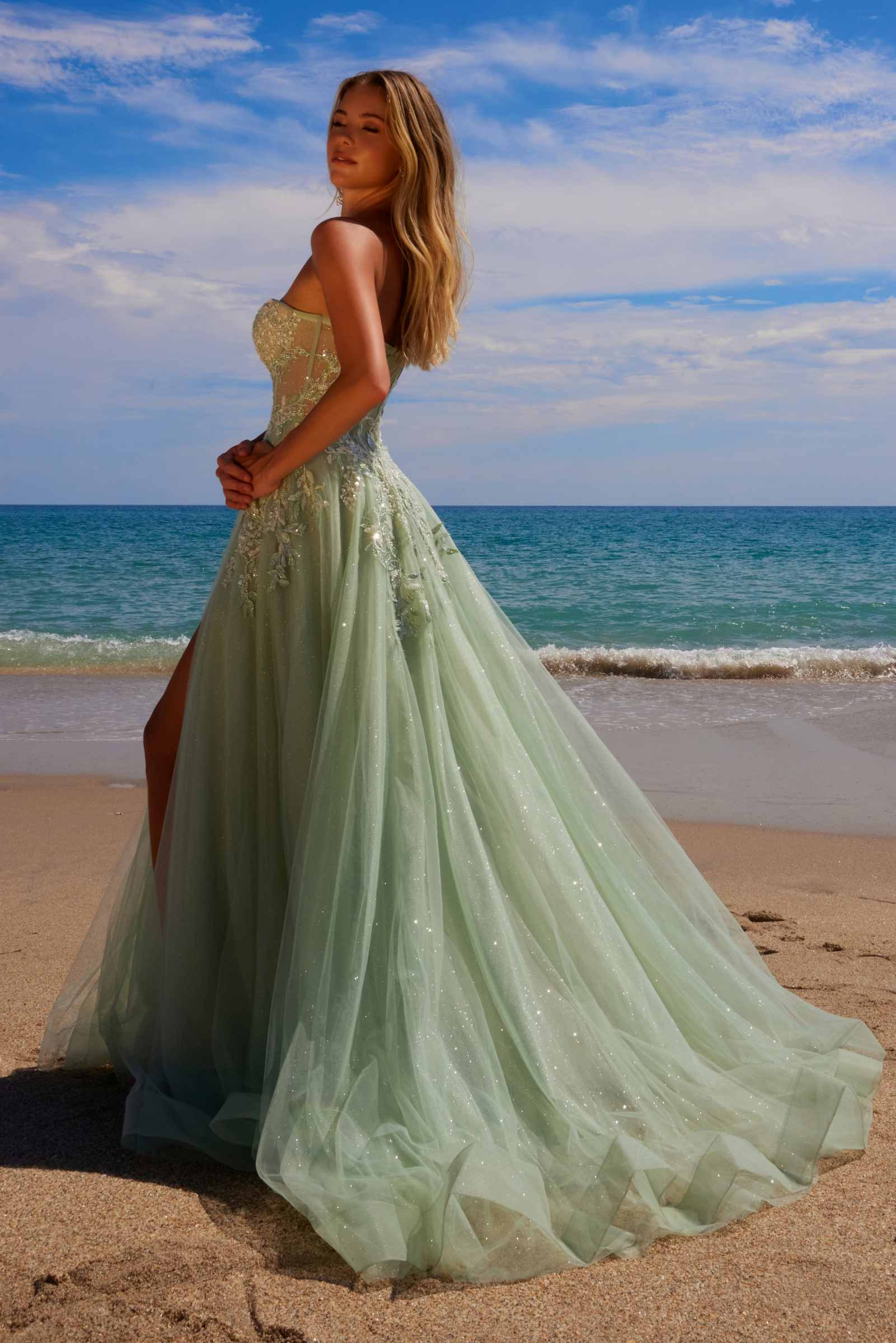 Nox Anabel G1371 Long A-Line Tulle Dress With A Sweetheart Top Sequin Applique by DiscountDressShop