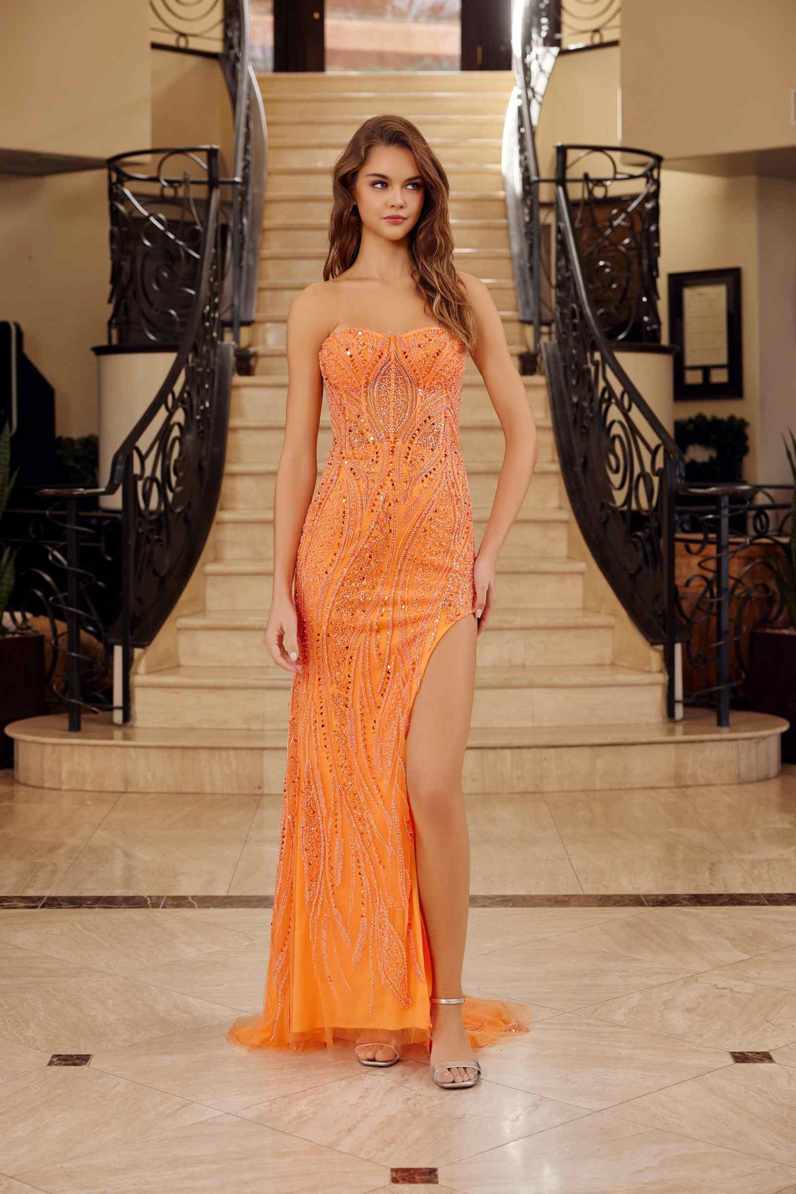 Nox Anabel G1650 Strapless Dress With A Semi-Sweetheart Top Embroidery - Slit by DiscountDressShop