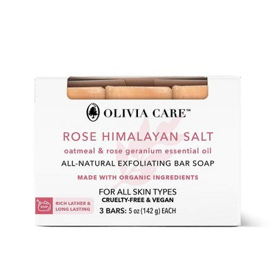 Olivia Care All-Natural Exfoliating Bar Soap Set Rose Himalayan Salt 15oz/3ct - New by This is Beauty US
