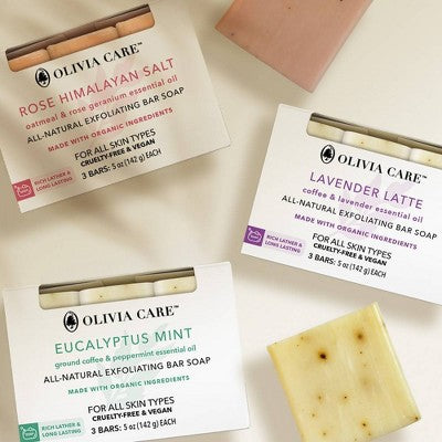 Olivia Care All-Natural Exfoliating Bar Soap Set Rose Himalayan Salt 15oz/3ct - New by This is Beauty US