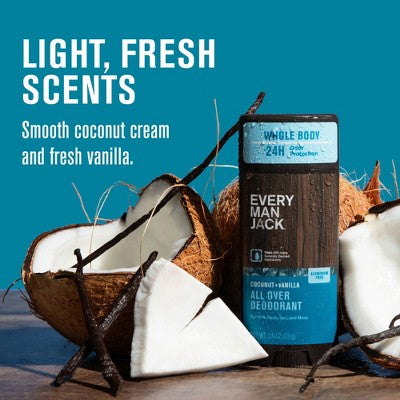 Every Man Jack All Over Solid Deodorant Coconut + Vanilla 2.6oz - New by This is Beauty US