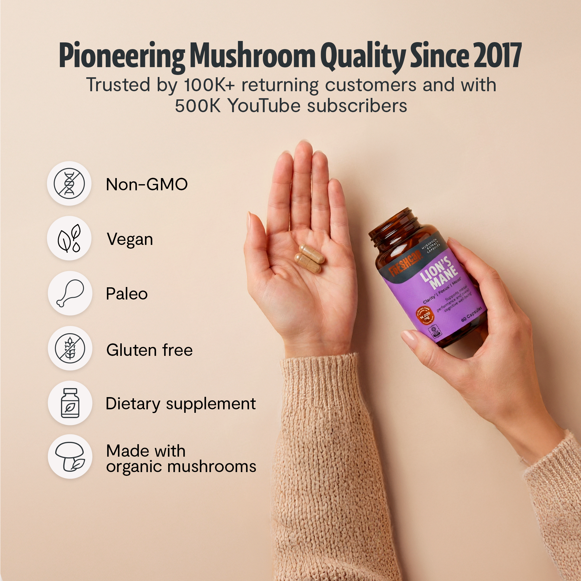 Organic Lion’s Mane Capsules by FreshCap Mushrooms