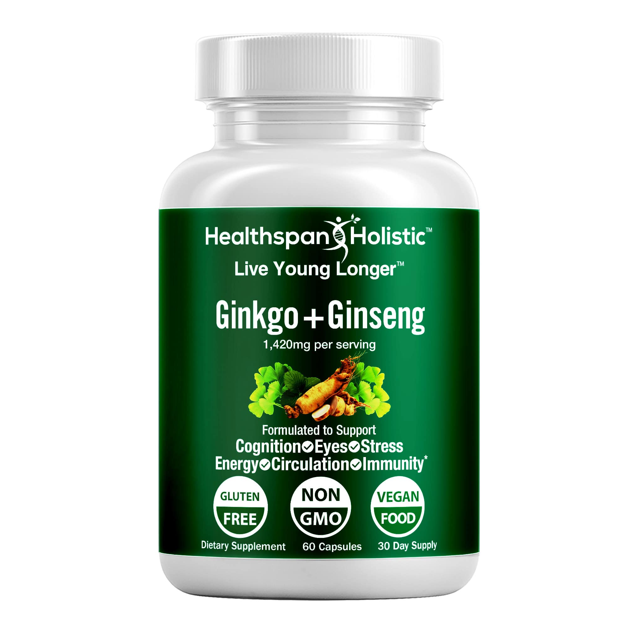 Ginkgo Biloba + Ginseng 60 Capsules by Healthspan Holistic