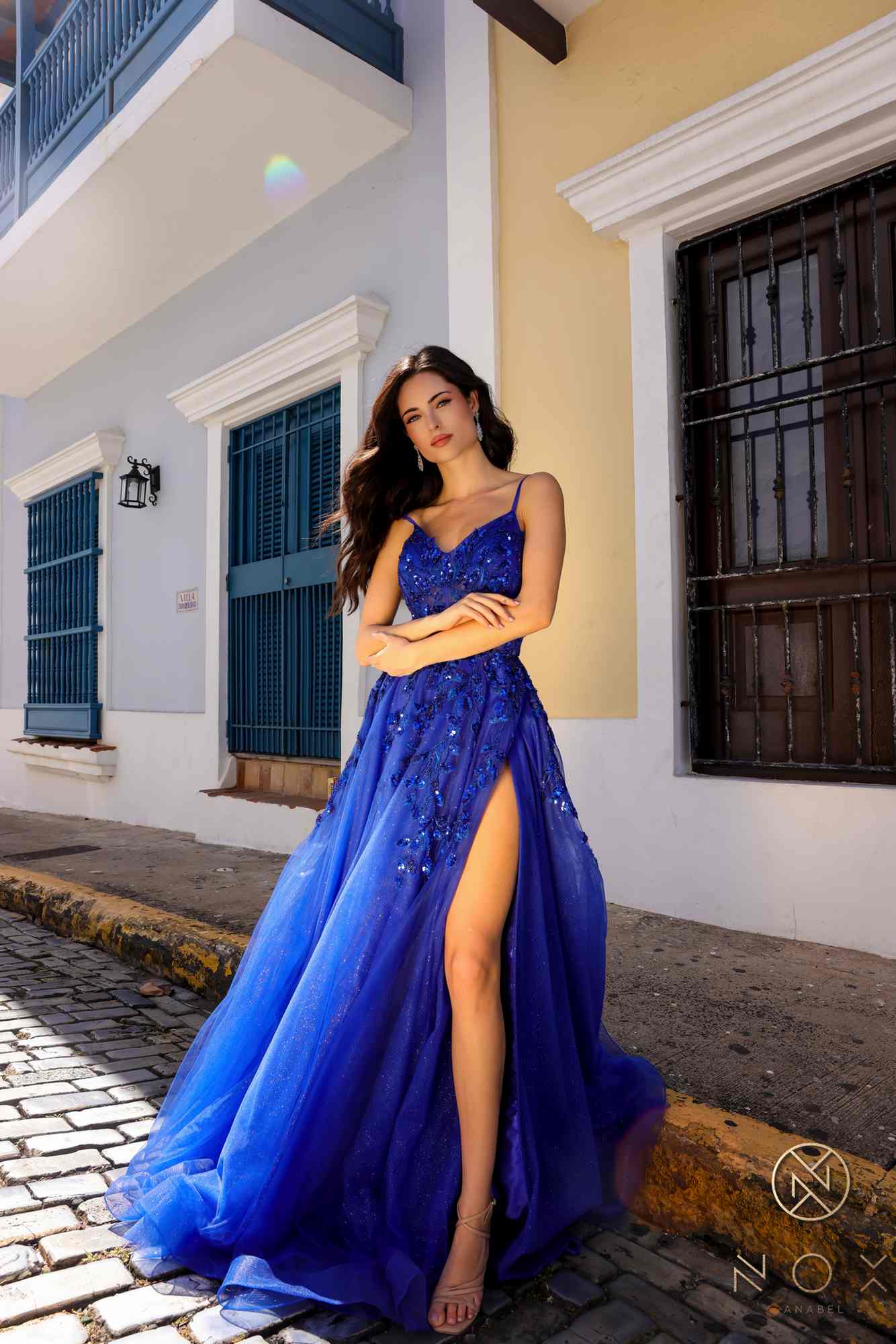 Nox Anabel H1350 Long A-Line Glitter Tulle Embroidered Sequin Applique Dress by DiscountDressShop