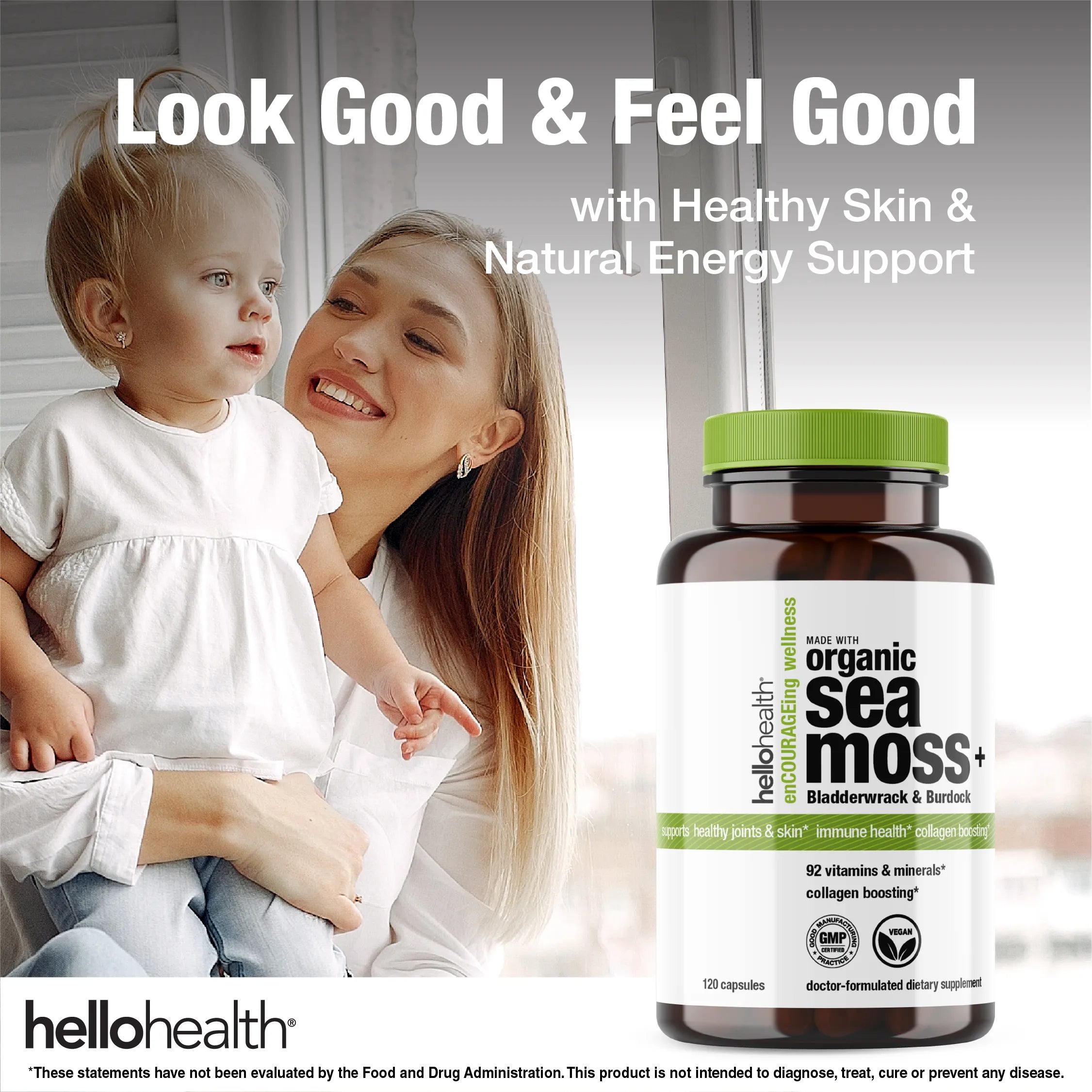 Organic Irish Sea Moss, Organic Bladderwrack, & Organic Burdock capsules by hellohealth