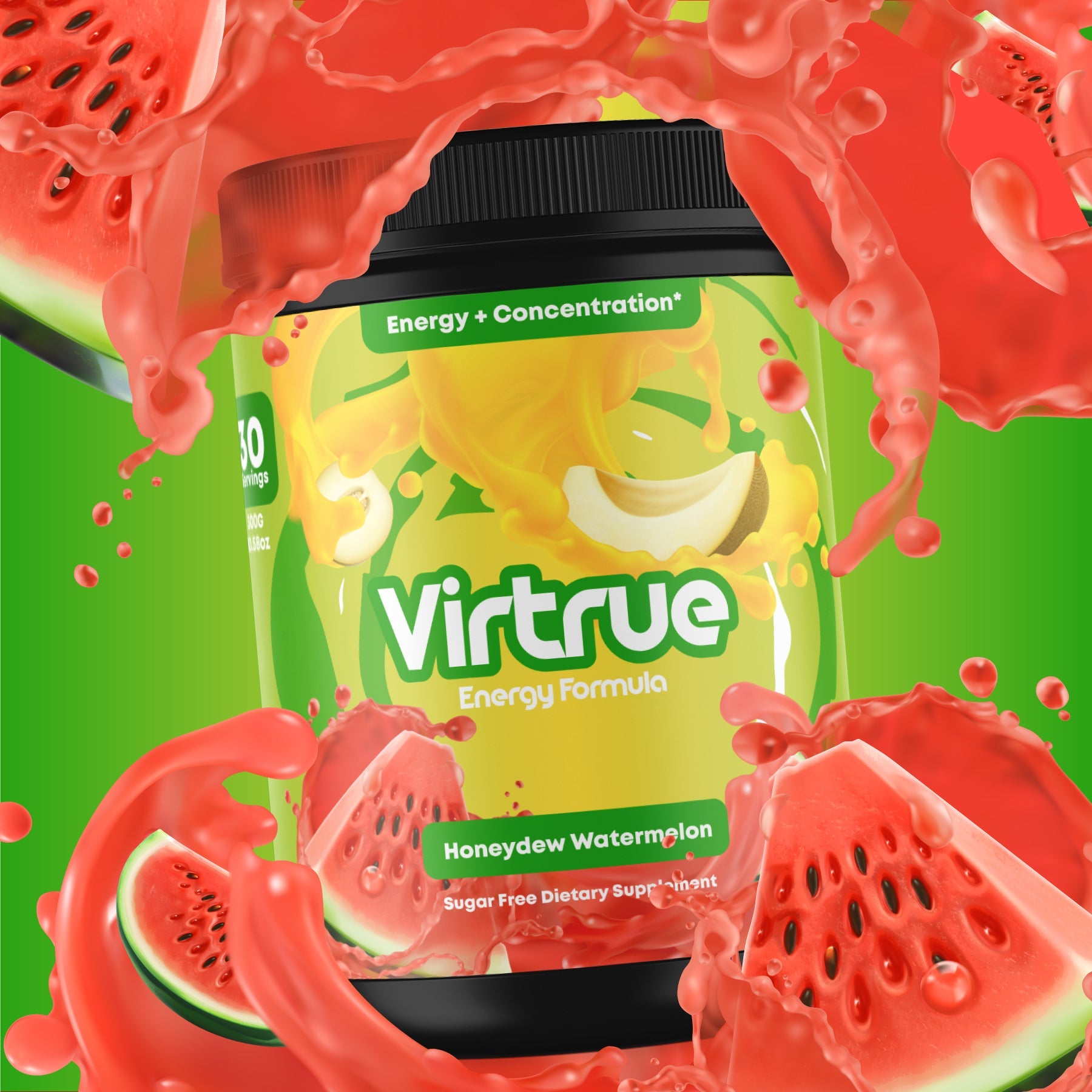 Watermelon Pre-Workout Energy Powder + Focus Boost & Hydration | Sugar Free by Virtrue