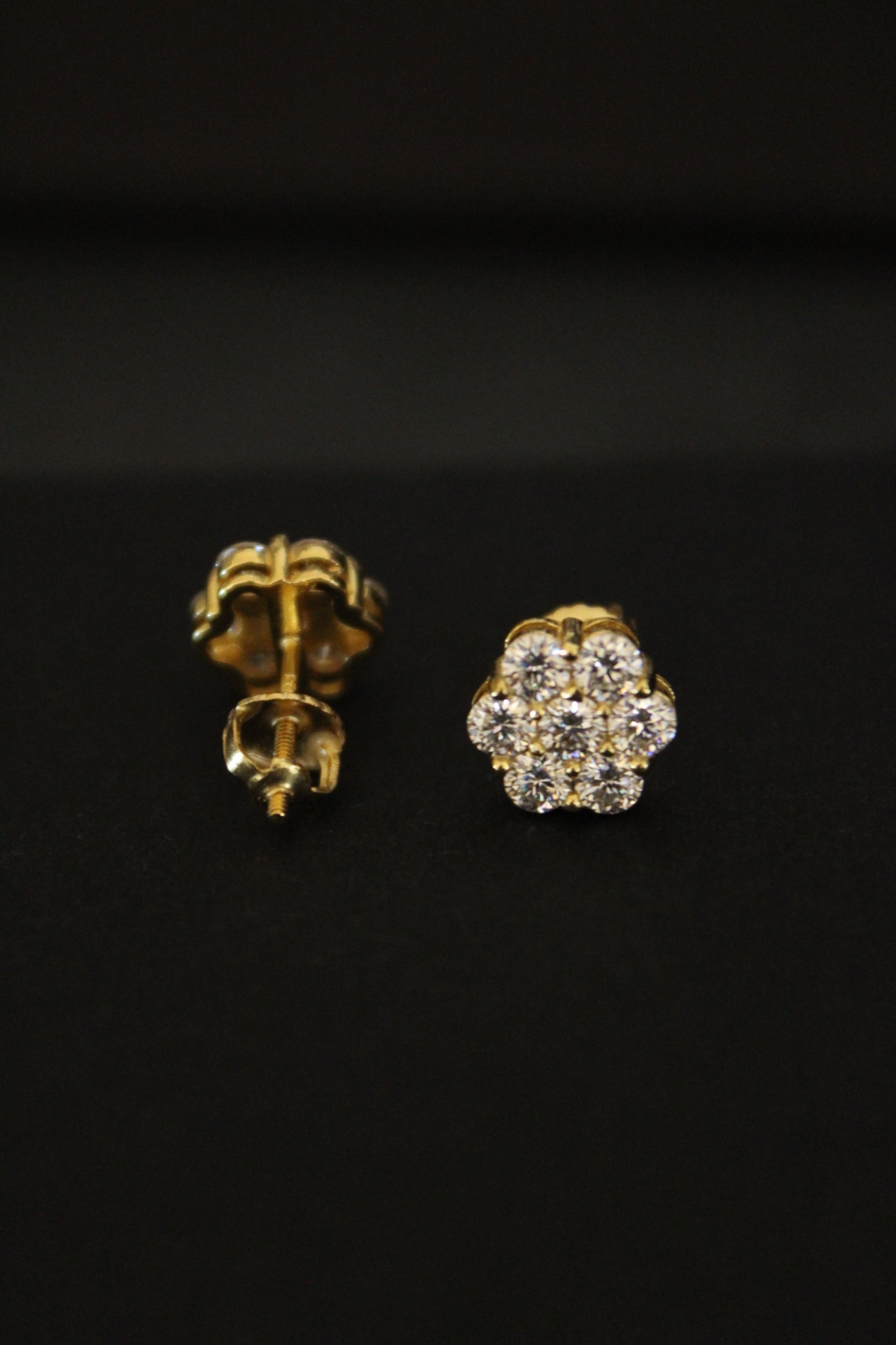 Moissanite Flower Cluster Earrings in Yellow Gold by Jayco Jewelry