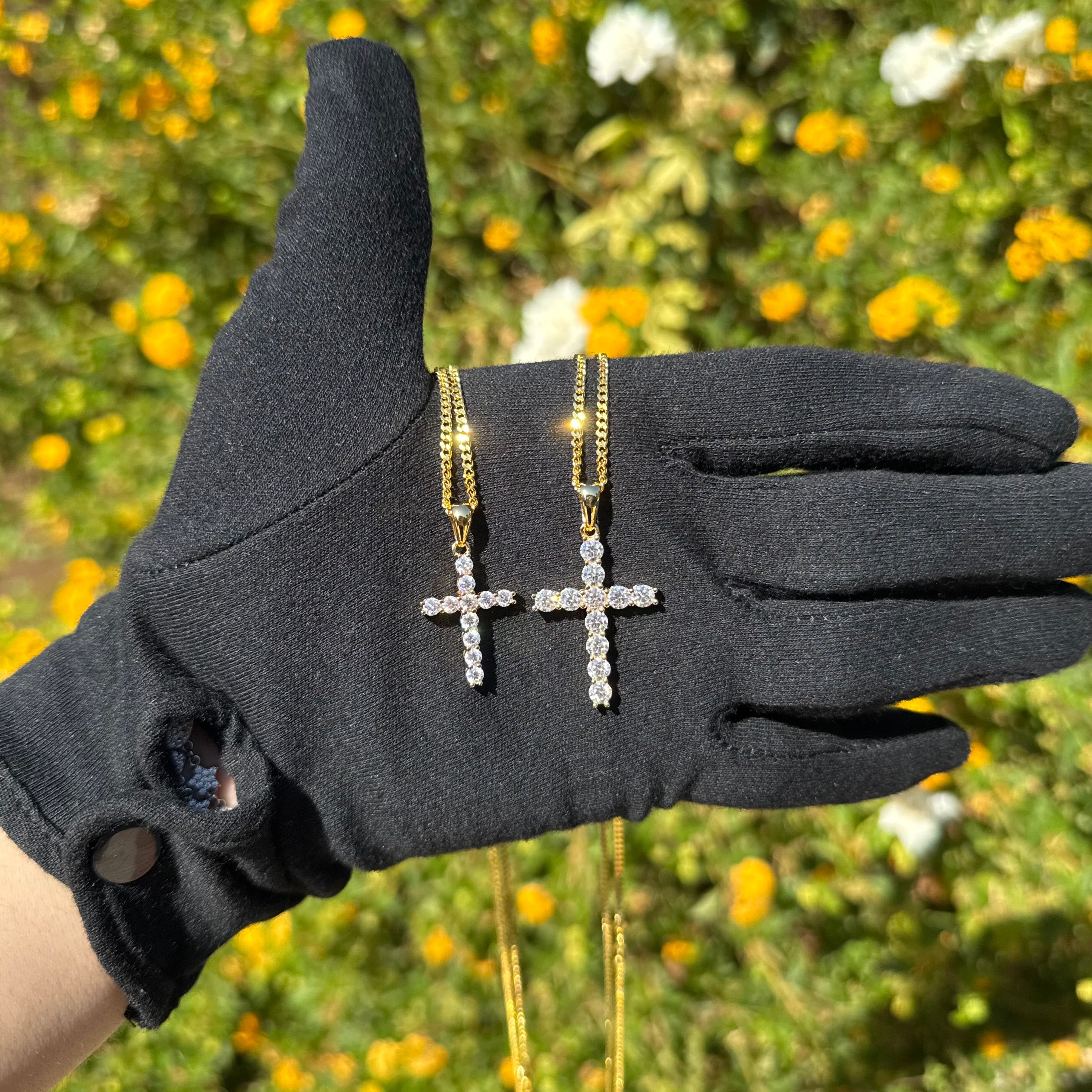Moissanite Cross Pendant with Necklace in Yellow Gold by Jayco Jewelry