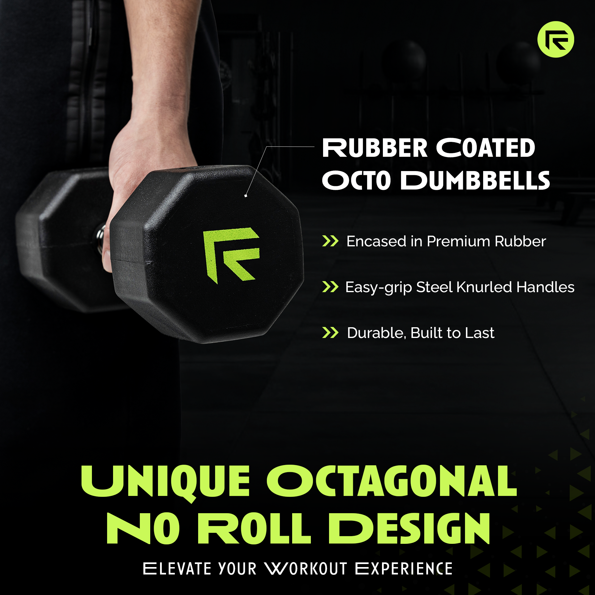 Octo Rubber Dumbbell (sold individually) by Rage Fitness