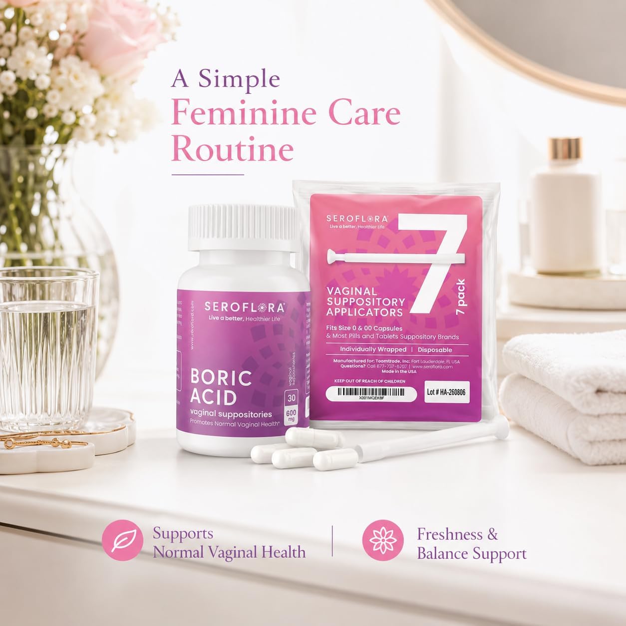 Boric Acid Vaginal Suppositories with Applicators (30/7ct) by Seroflora