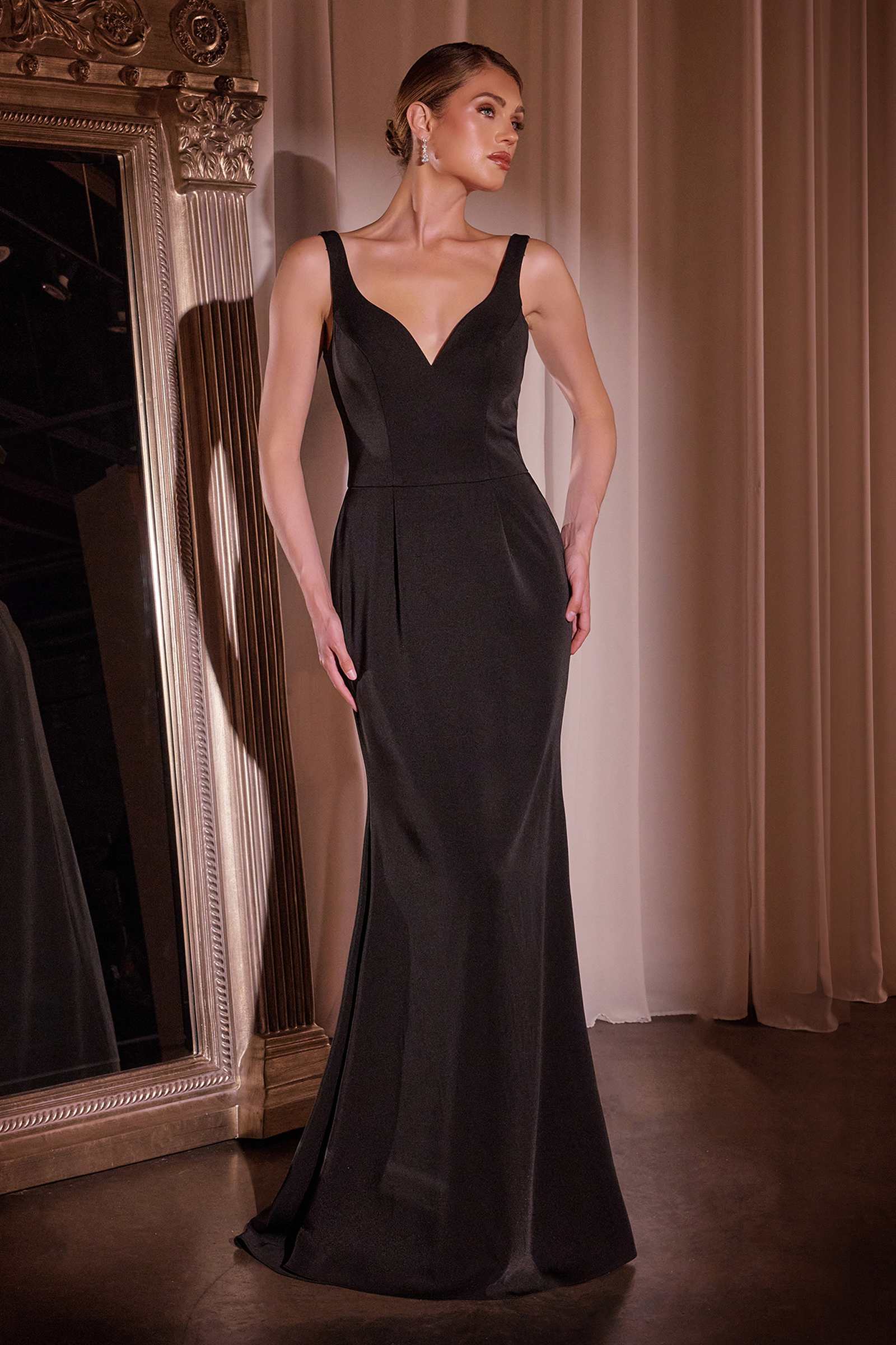Ladivine J881 Long Fit and Flare Crepe Gown With Removable Jacket by DiscountDressShop