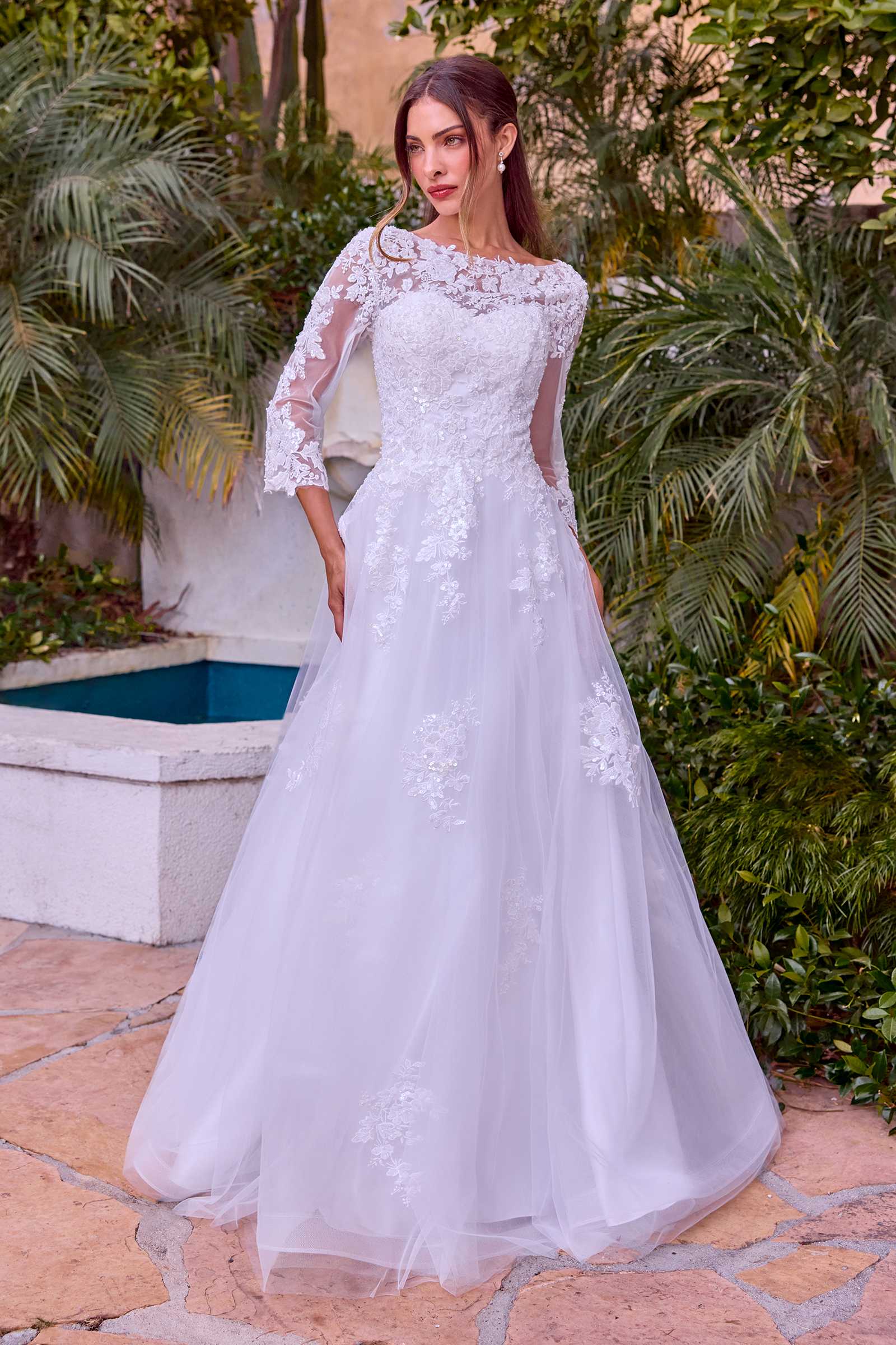 Ladivine J883W Wedding A-Line Ball Gown Long Sleeves Lace Applique by DiscountDressShop