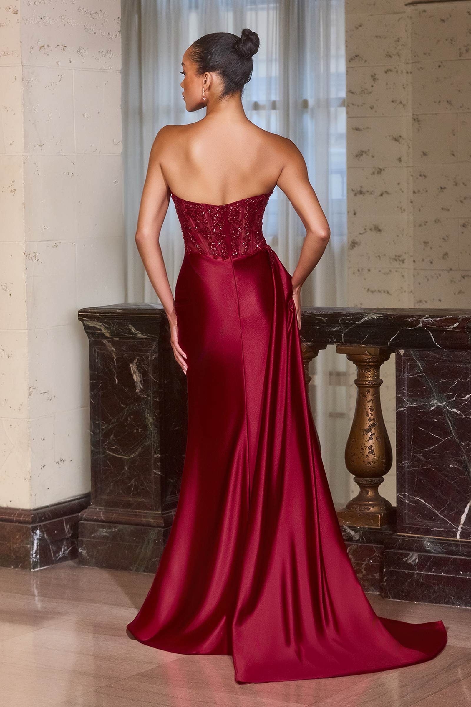 Ladivine J887 Strapless Pointed Neckline Evening Gown by DiscountDressShop