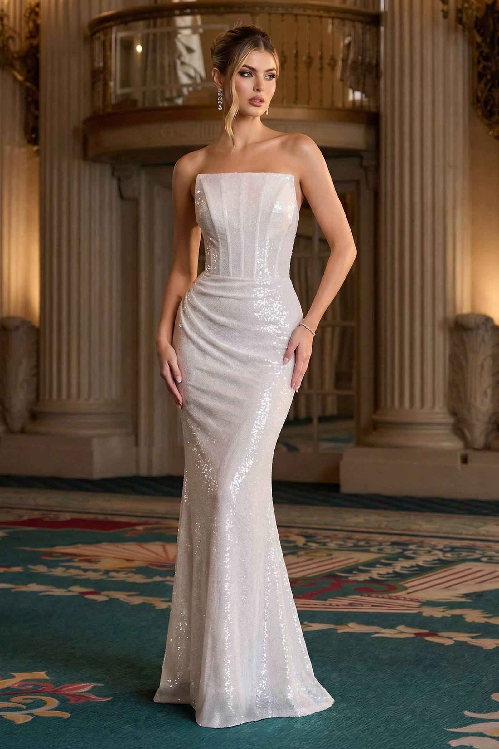 Ladivine J904 Strapless Sequin Fitted Gown Formal Evening Dress by DiscountDressShop