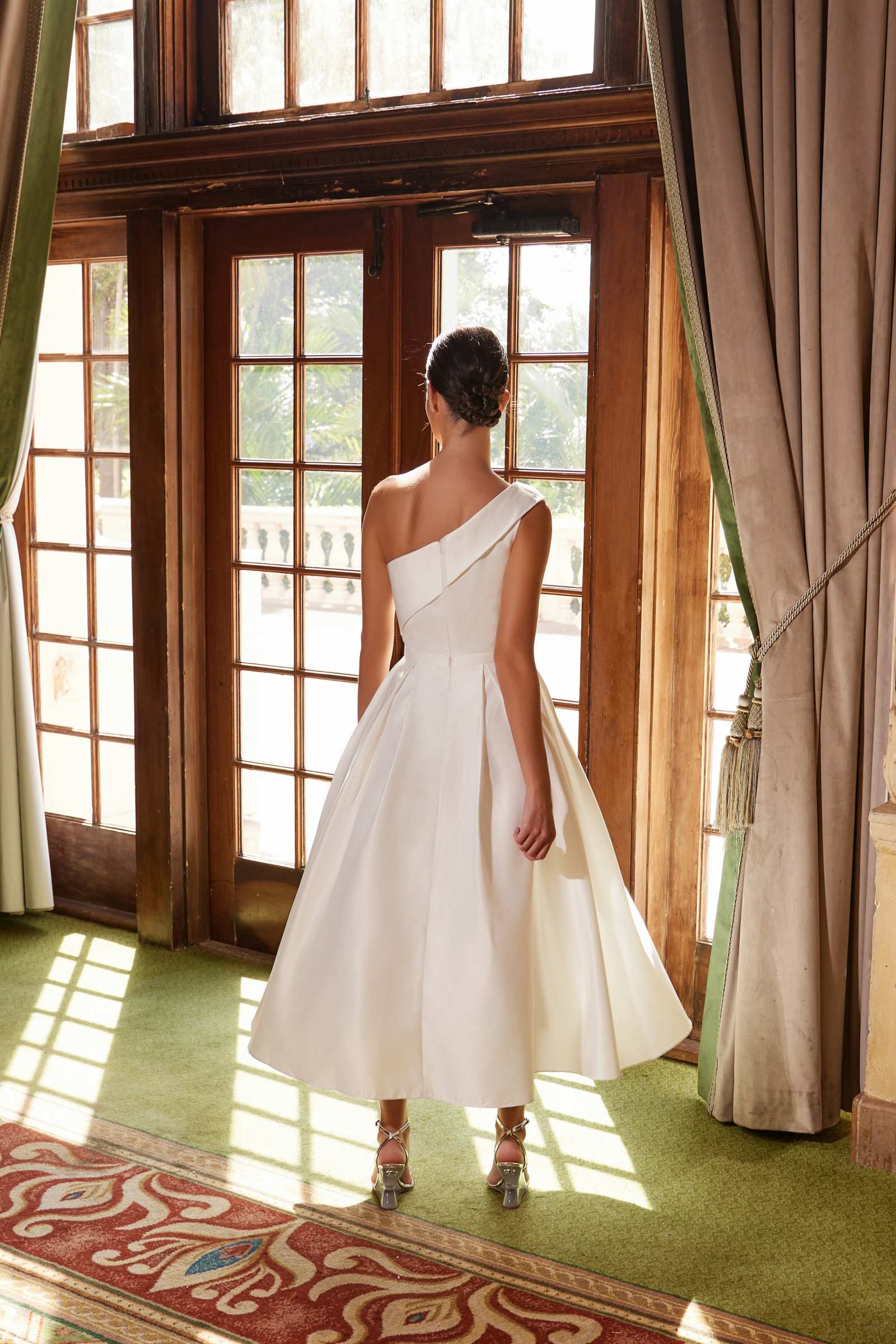 Nox Anabel JE931 One Shoulder Satin Tea Length Gown by DiscountDressShop
