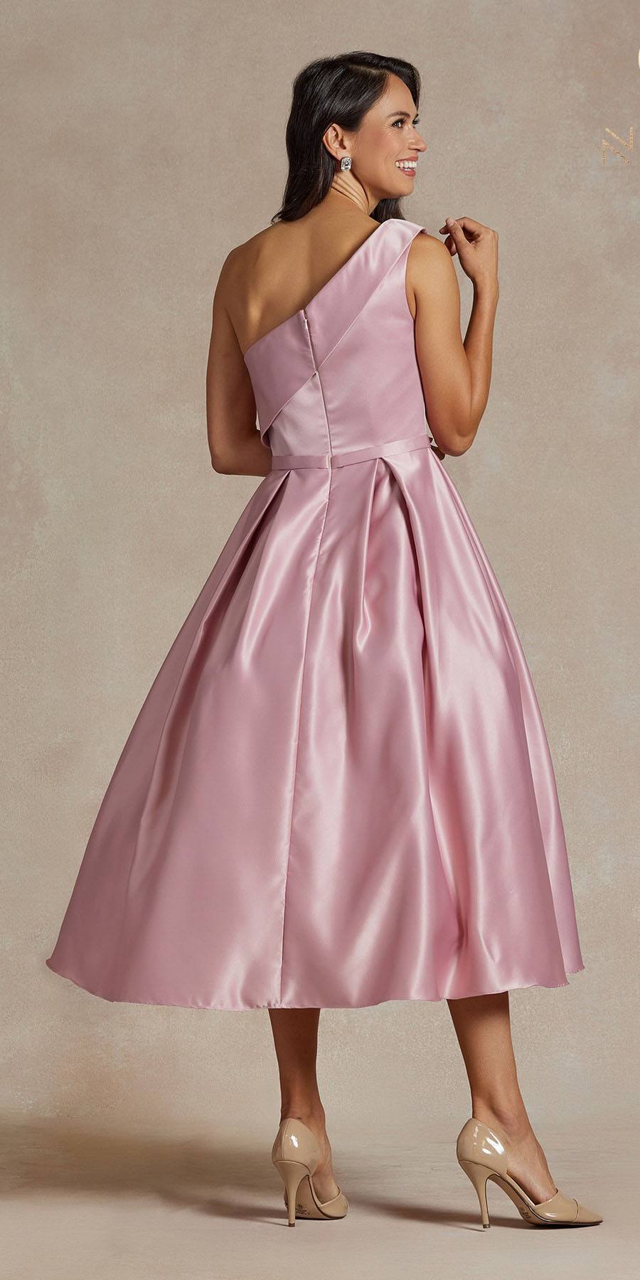 Nox Anabel JE931 One Shoulder Satin Tea Length Gown by DiscountDressShop