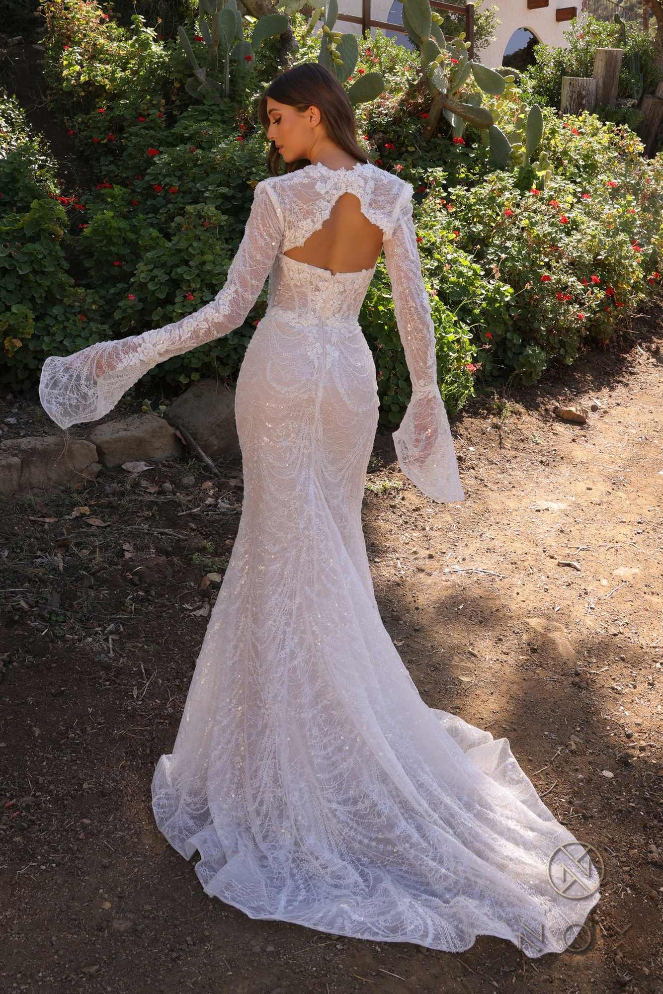 Nox Anabel JE994L Fitted Beaded Lace Long Sleeve Bridal Gown by DiscountDressShop