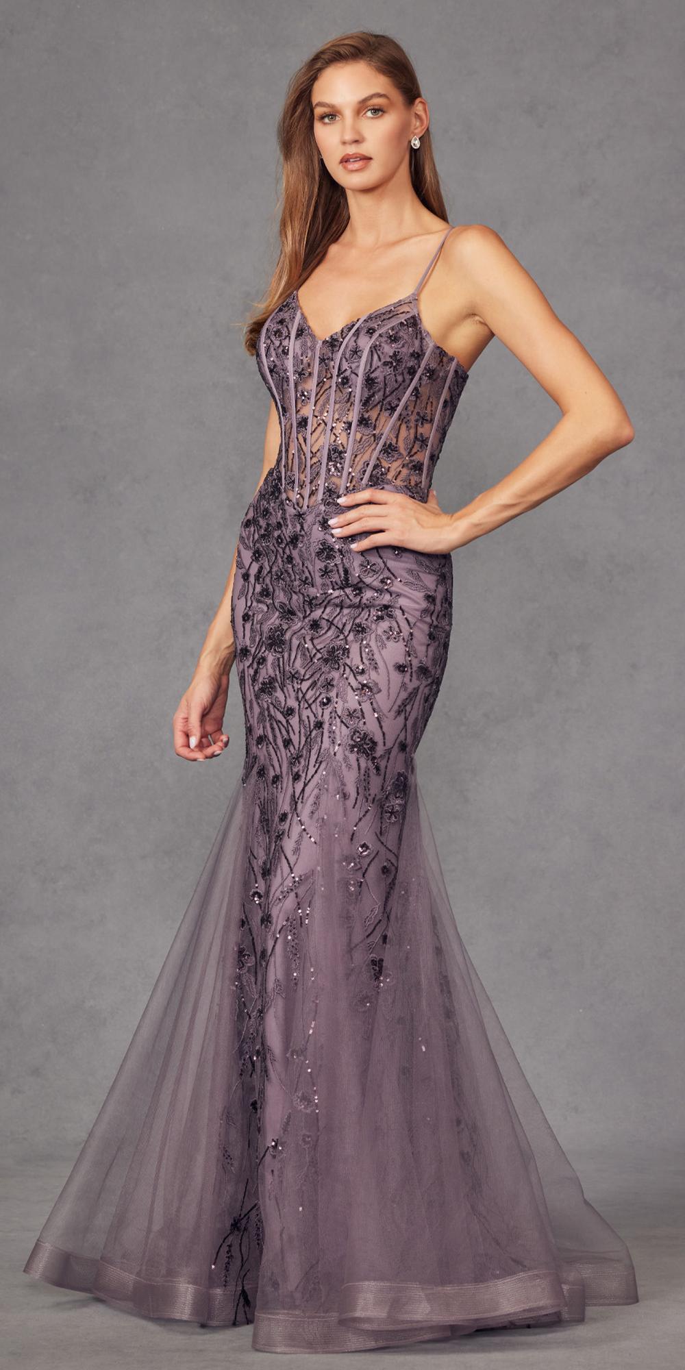 Juliet JT2441S Long Corset Bodice Embellished Sleeveless Mermaid Dress by DiscountDressShop