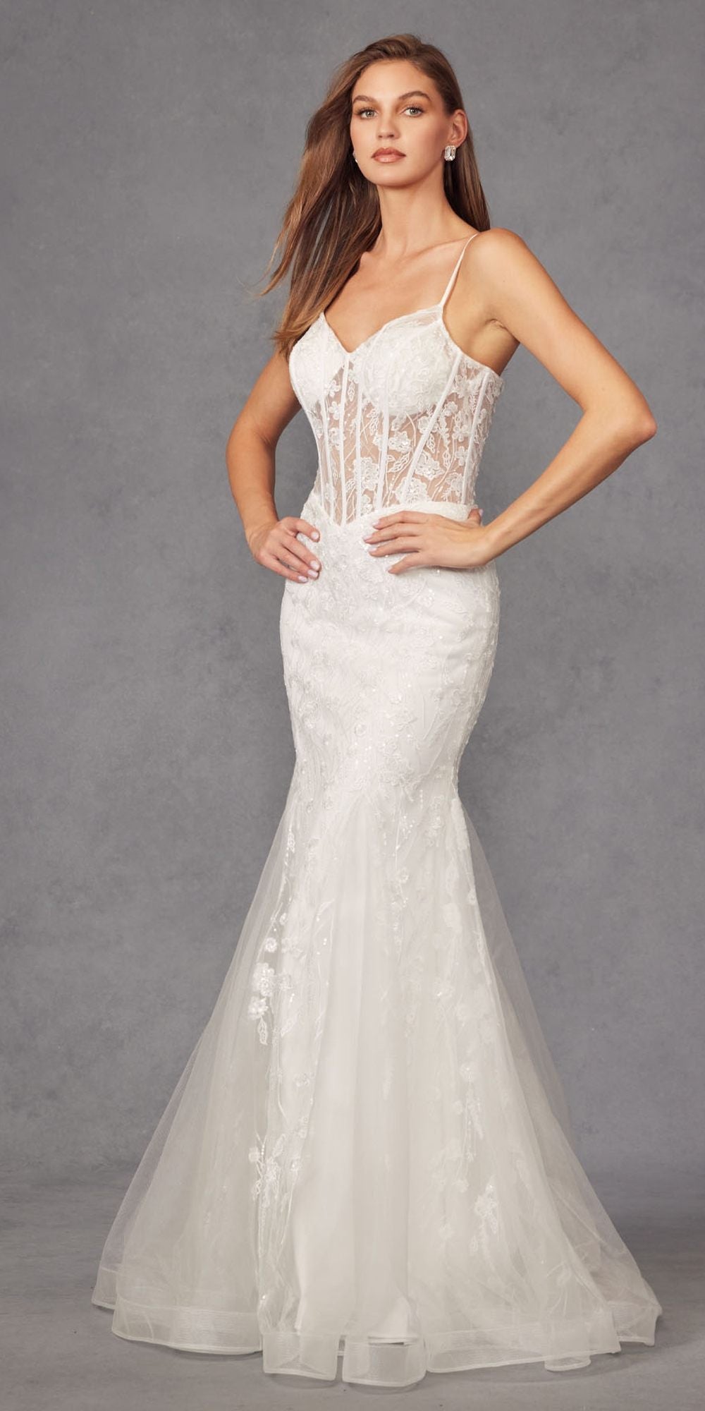Juliet JT2441SW Long Corset Bodice Embellished Mermaid Wedding Dress by DiscountDressShop