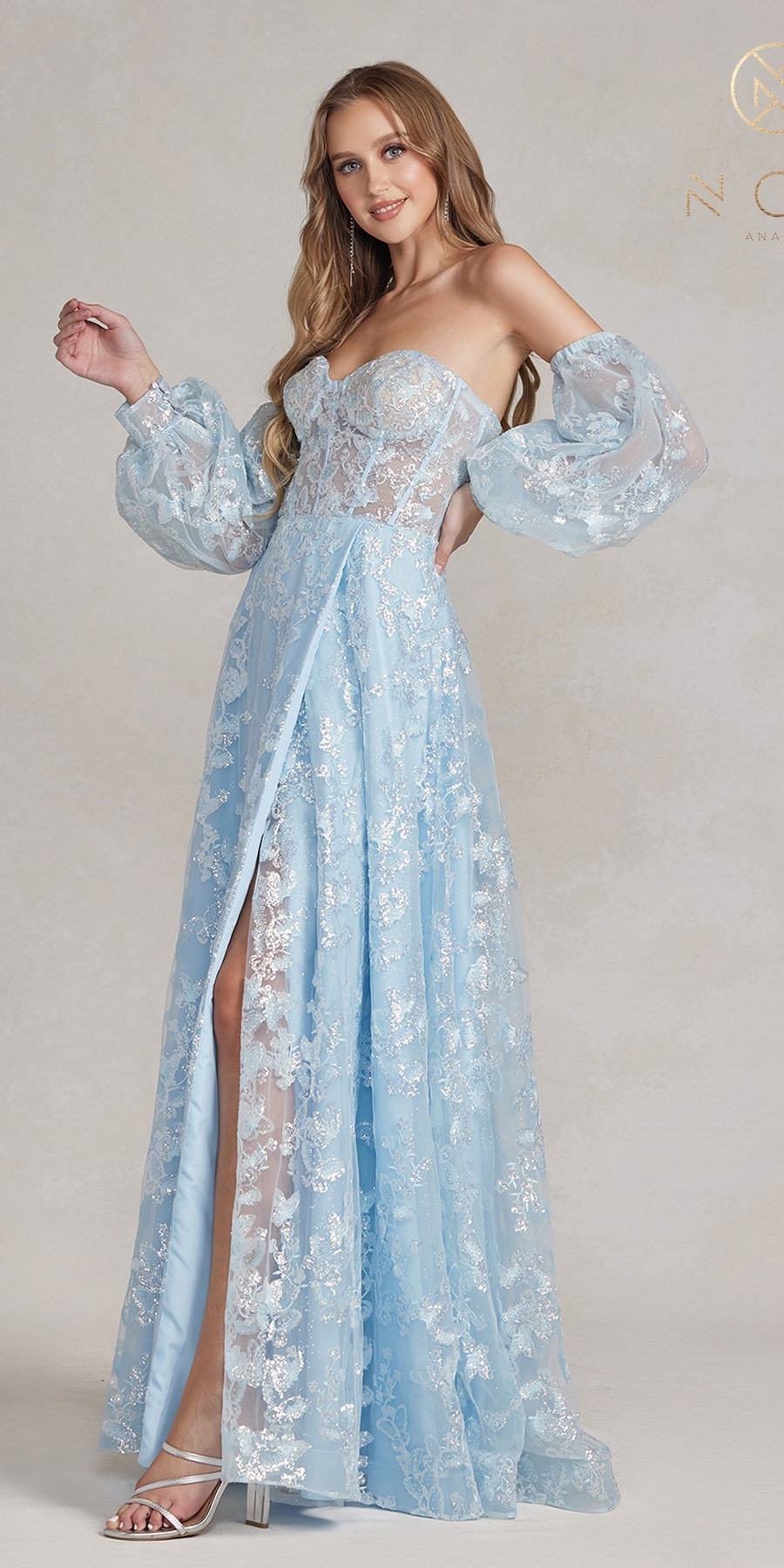 Nox Anabel K1155 Floor Length Butterfly Puff Sleeve Gown by DiscountDressShop
