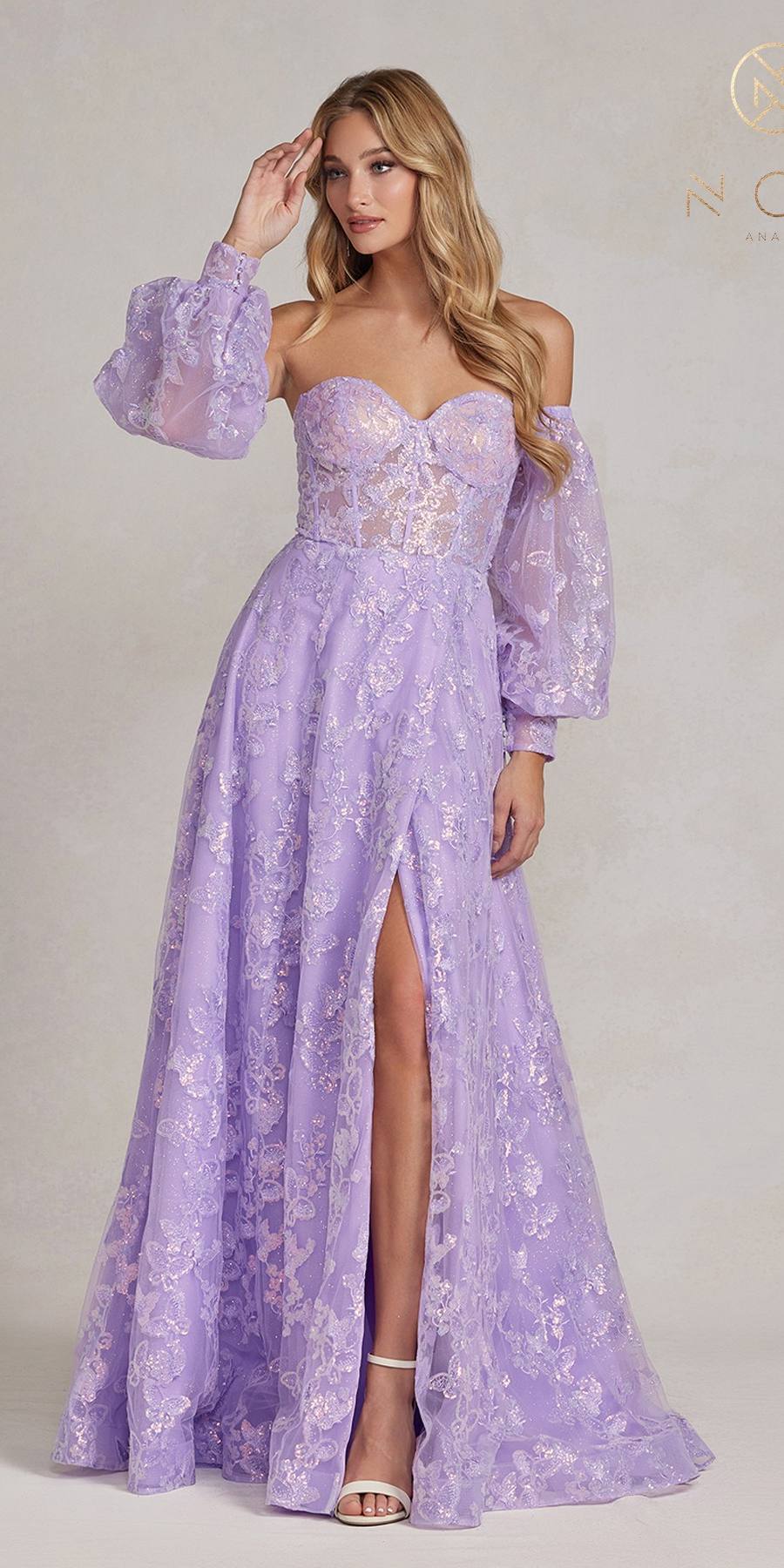 Nox Anabel K1155 Floor Length Butterfly Puff Sleeve Gown by DiscountDressShop