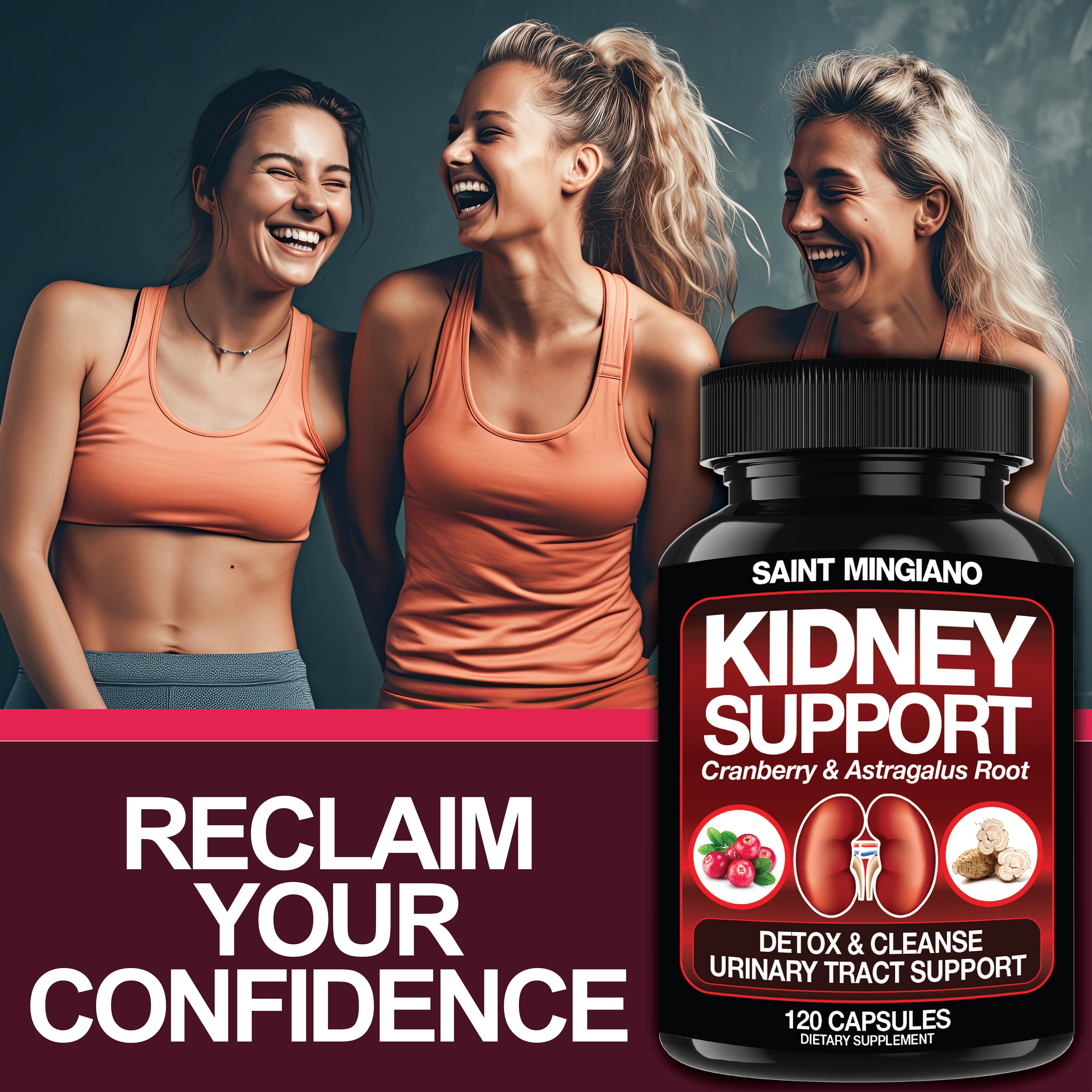 Kidney Support Cleanse Detox & Repair -120 Capsules - Cranberry & Astragalus Root Pills by Saint Mingiano - Supplements & Wellness Dedicated to Holistic Health